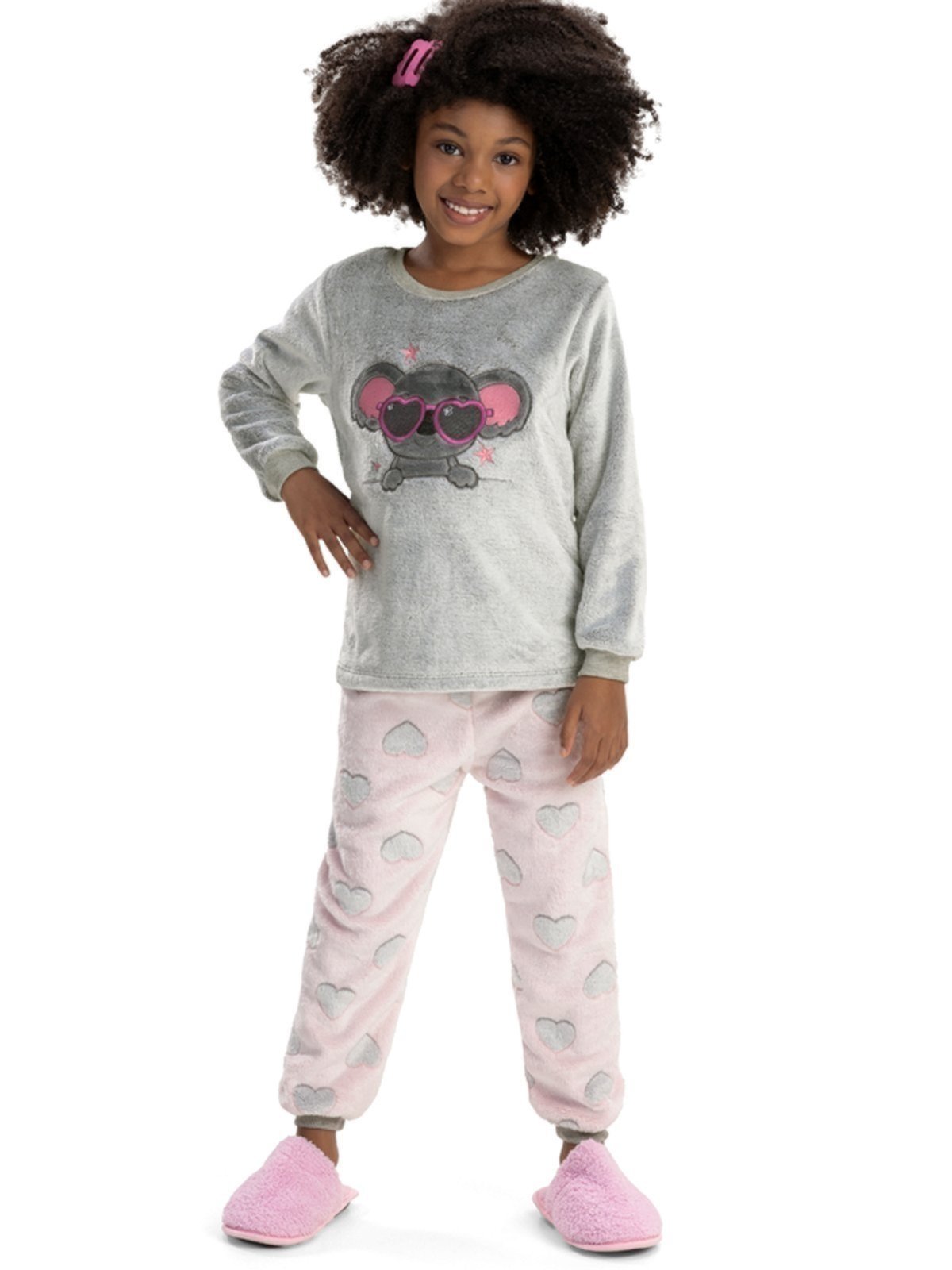 Pijama em Fleece Menina Magicamente Coala Corações Rosa