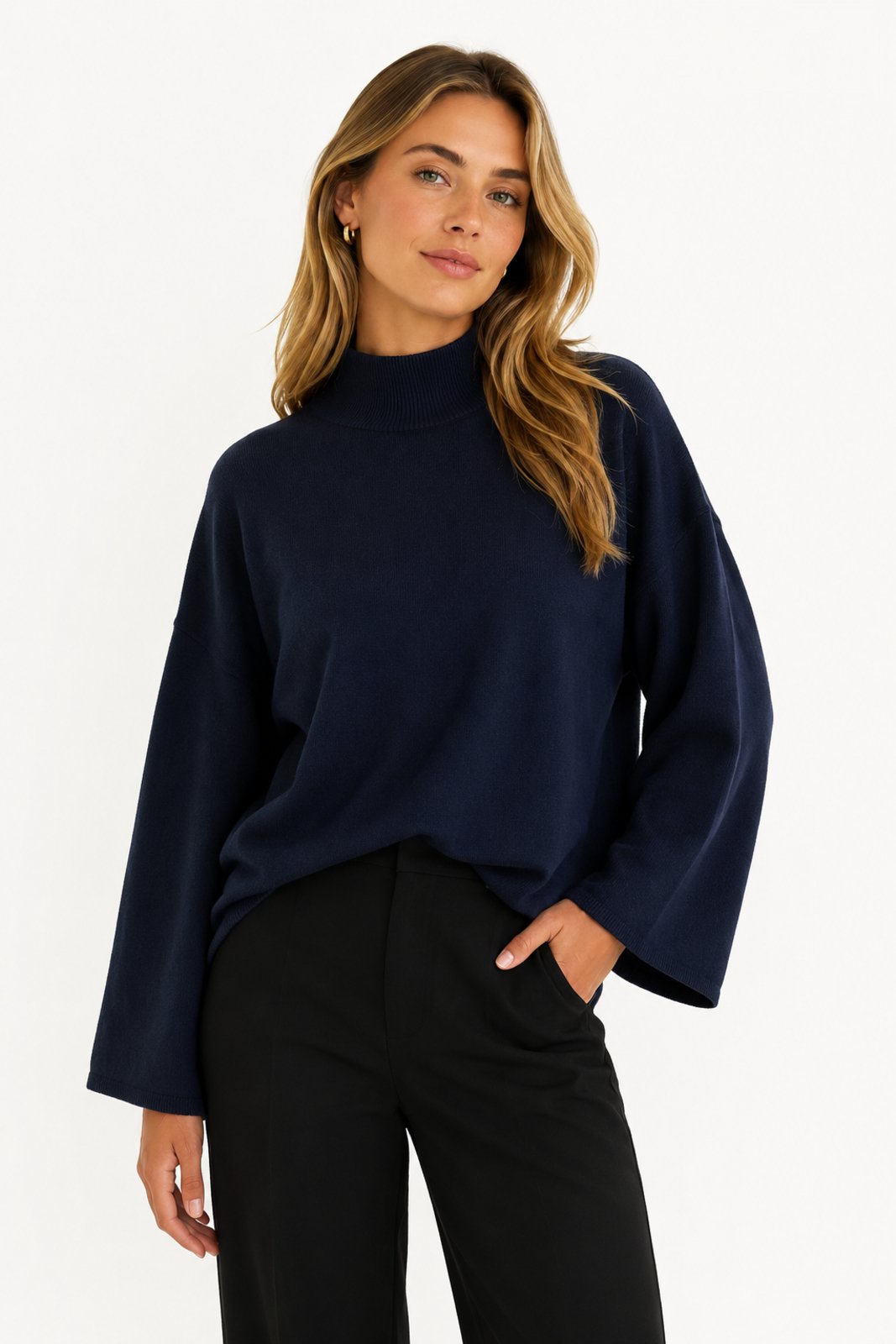 Blusa Feminina D Bell Outlet Fashion Gola Alta Azul marinho