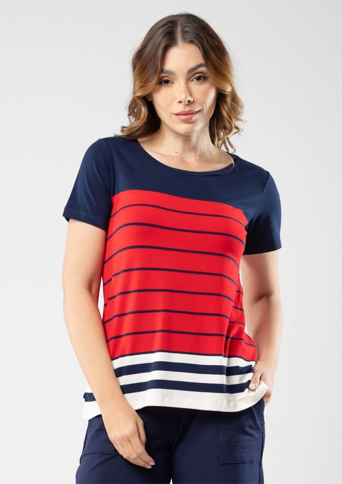 Blusa Pau a Pique Listrada Azul Marinho e Vermelho VERMELHO – GG Pau a Pique