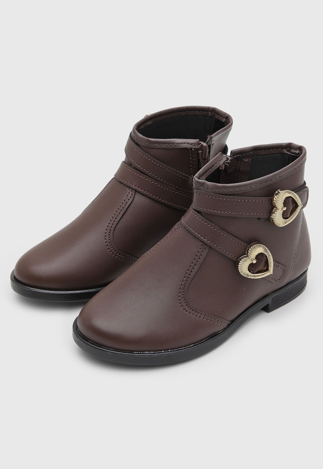 Infantil - Bota Molekinha Cano Curto Detalhe Coração Marrom