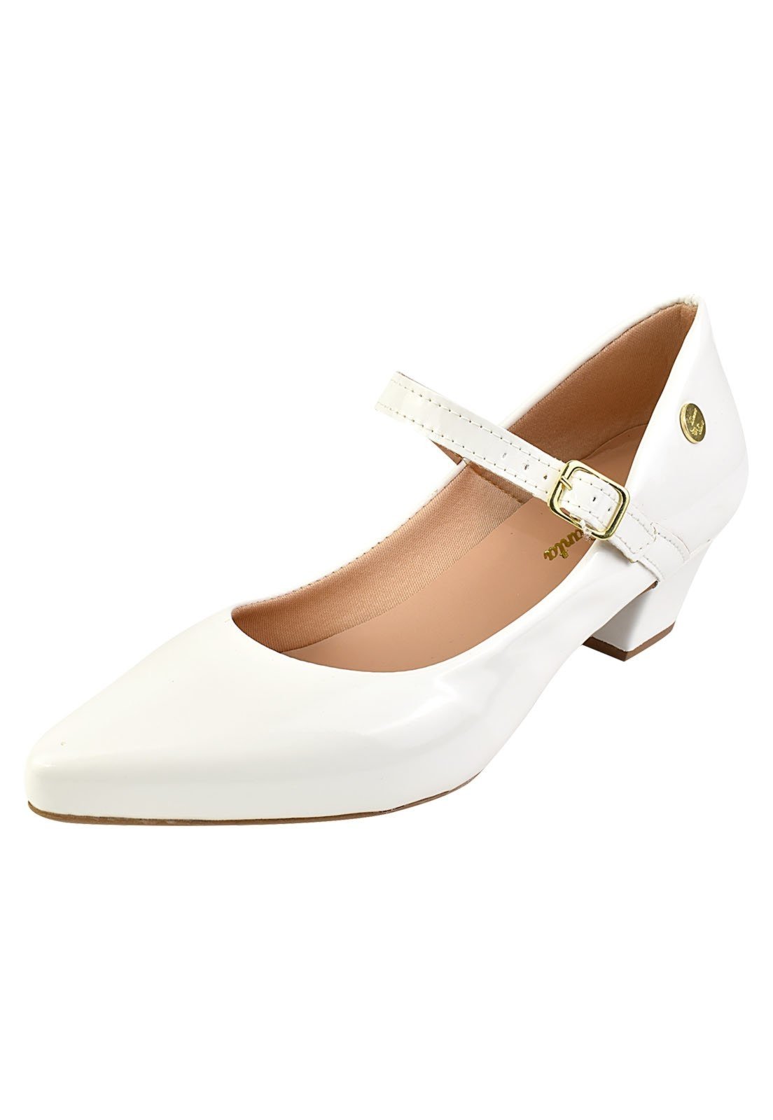Scarpin Feminino Boneca Bico Fino Salto Baixo Branco