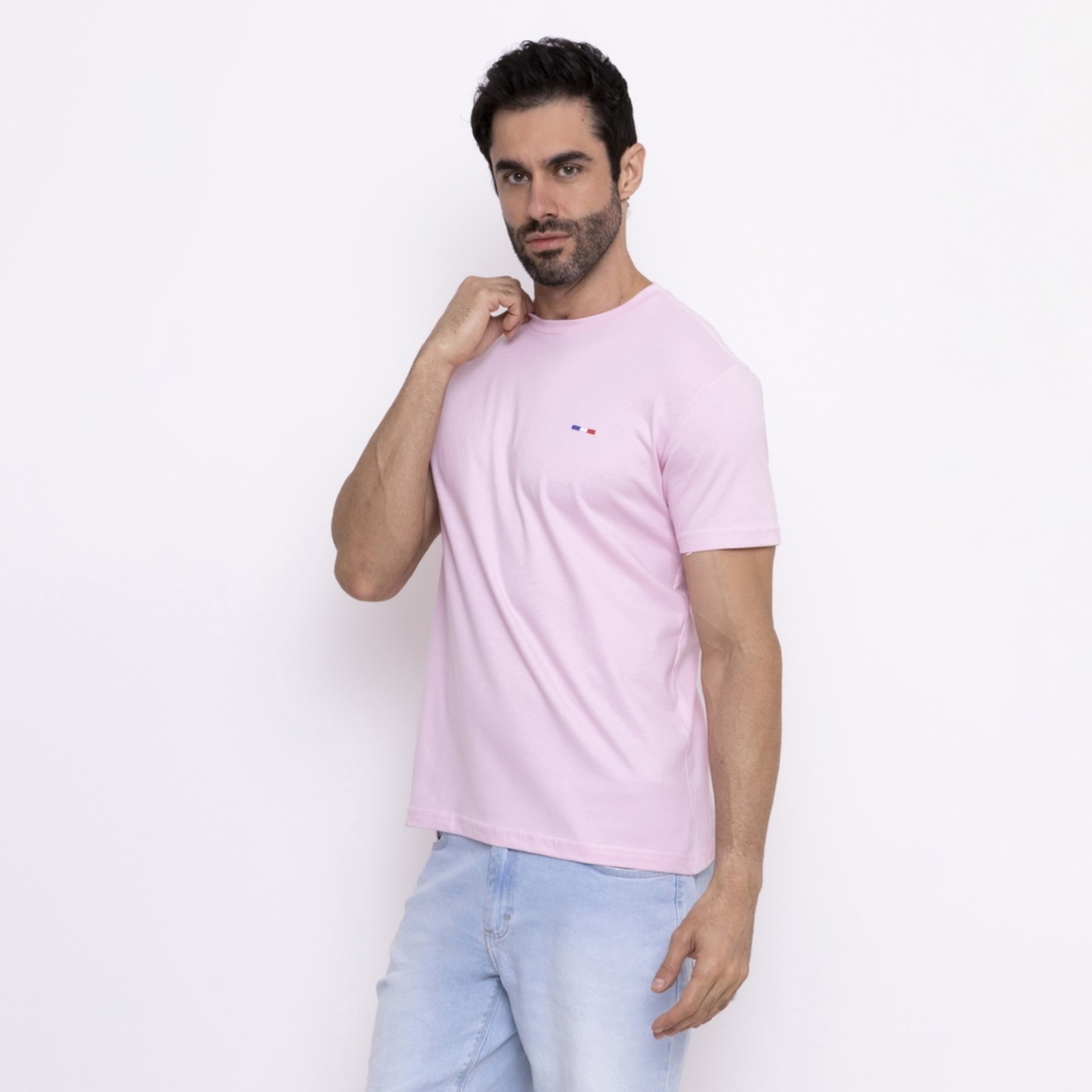 Vista 3 Camiseta Masculina Estilo Europeu Casual Premium França FMF rosa FMF rosa