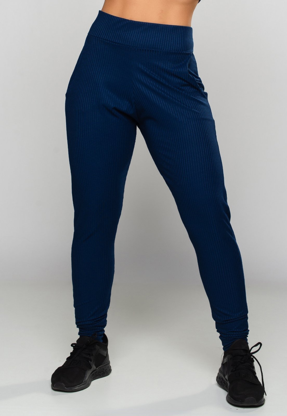 Calça Jogger MVB Modas Ribana Canelada Cintura Alta Azul