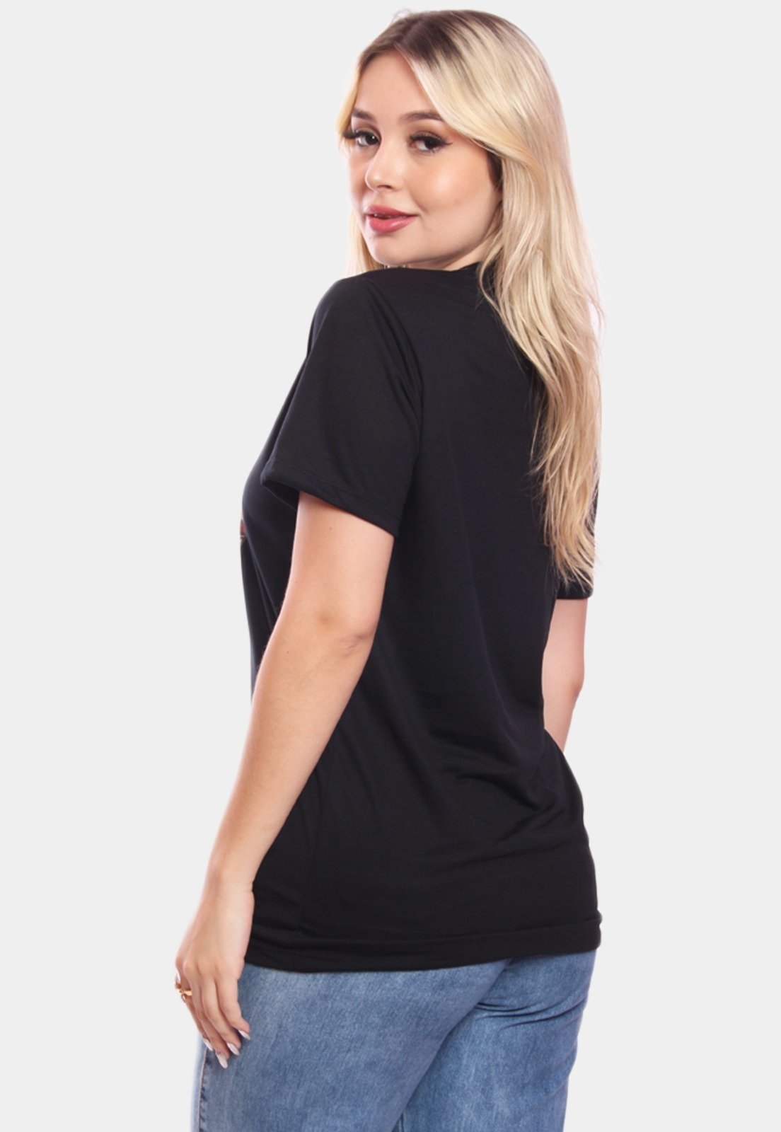 Vista 3 Tshirt Blusa Feminina California Estampada Manga Curta Camiseta Camisa ADRIBEN preto ADRIBEN preto