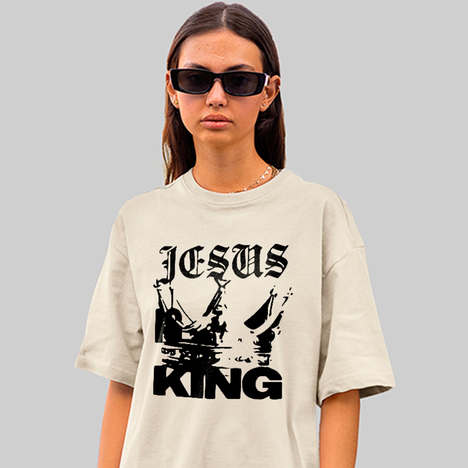 Camiseta Oversized Jesus King Fé Cristã Style Unissex Off White