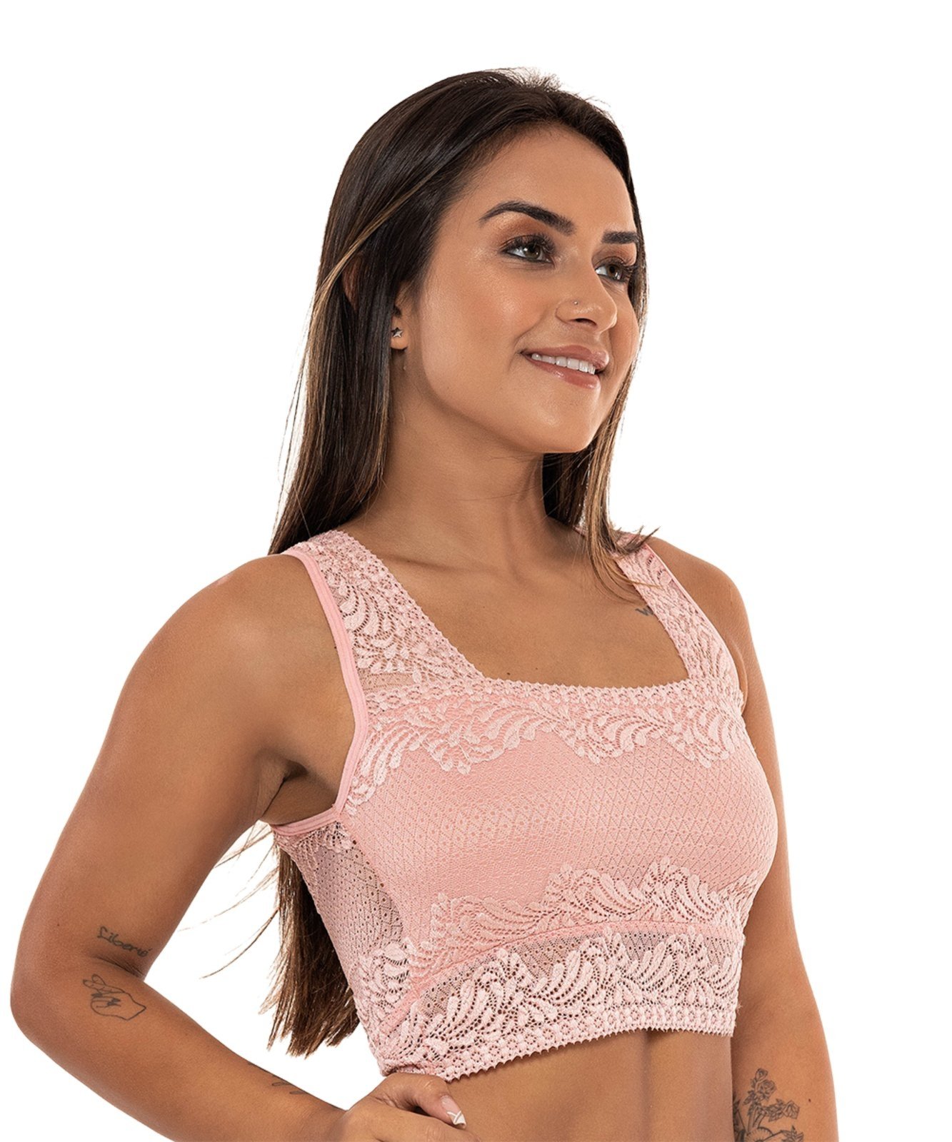Sutiã IMI Lingerie Cropped Regata Top Renda Virginia Rosê Rosa