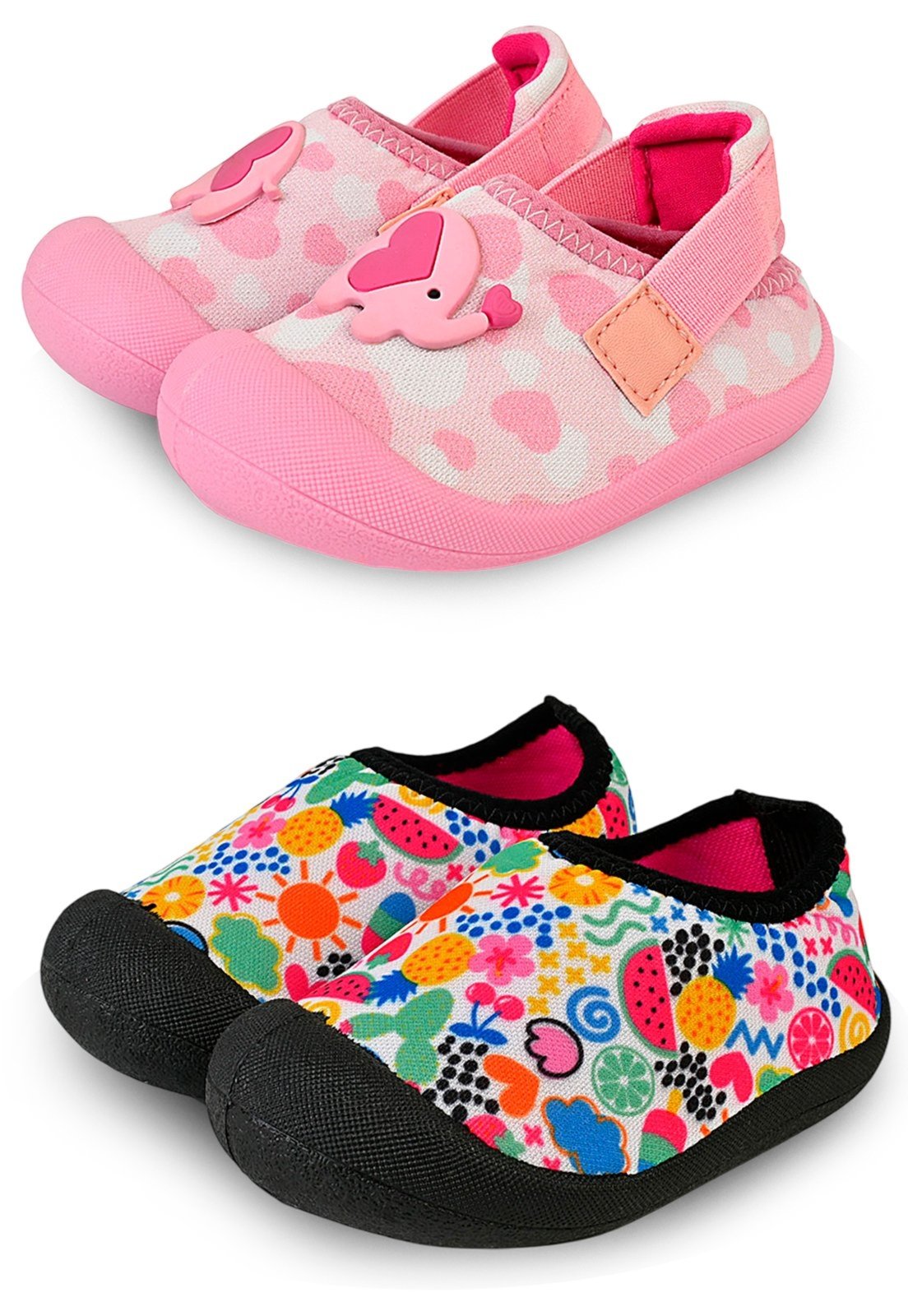 Vista 2 Infantil - Sapatinho Menina 2 Pares Antiderrapante Colorido Mzkid rosa Mzkid rosa