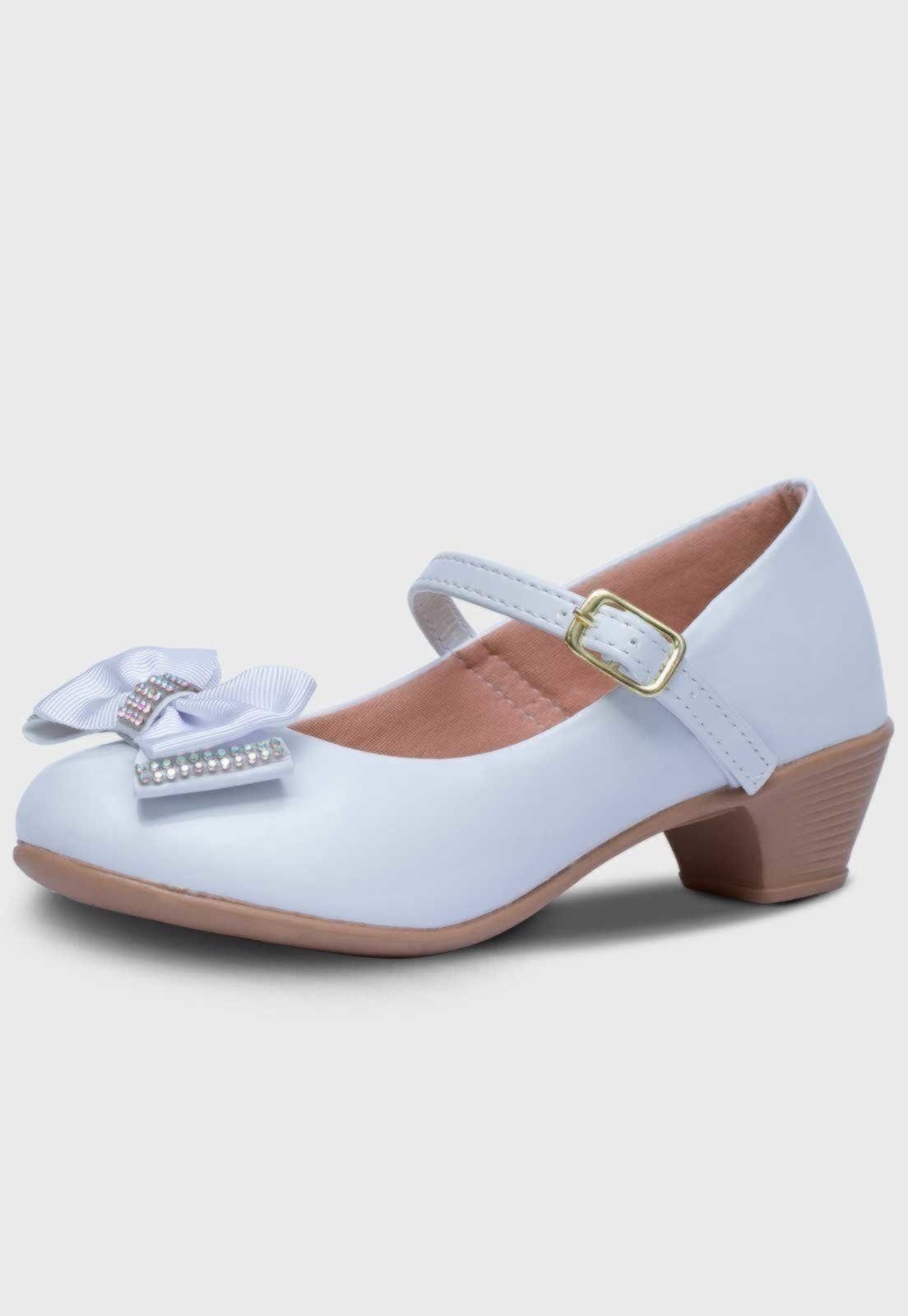 Infantil - Sapato de Salto Popidi Menina Laço Strass Branco