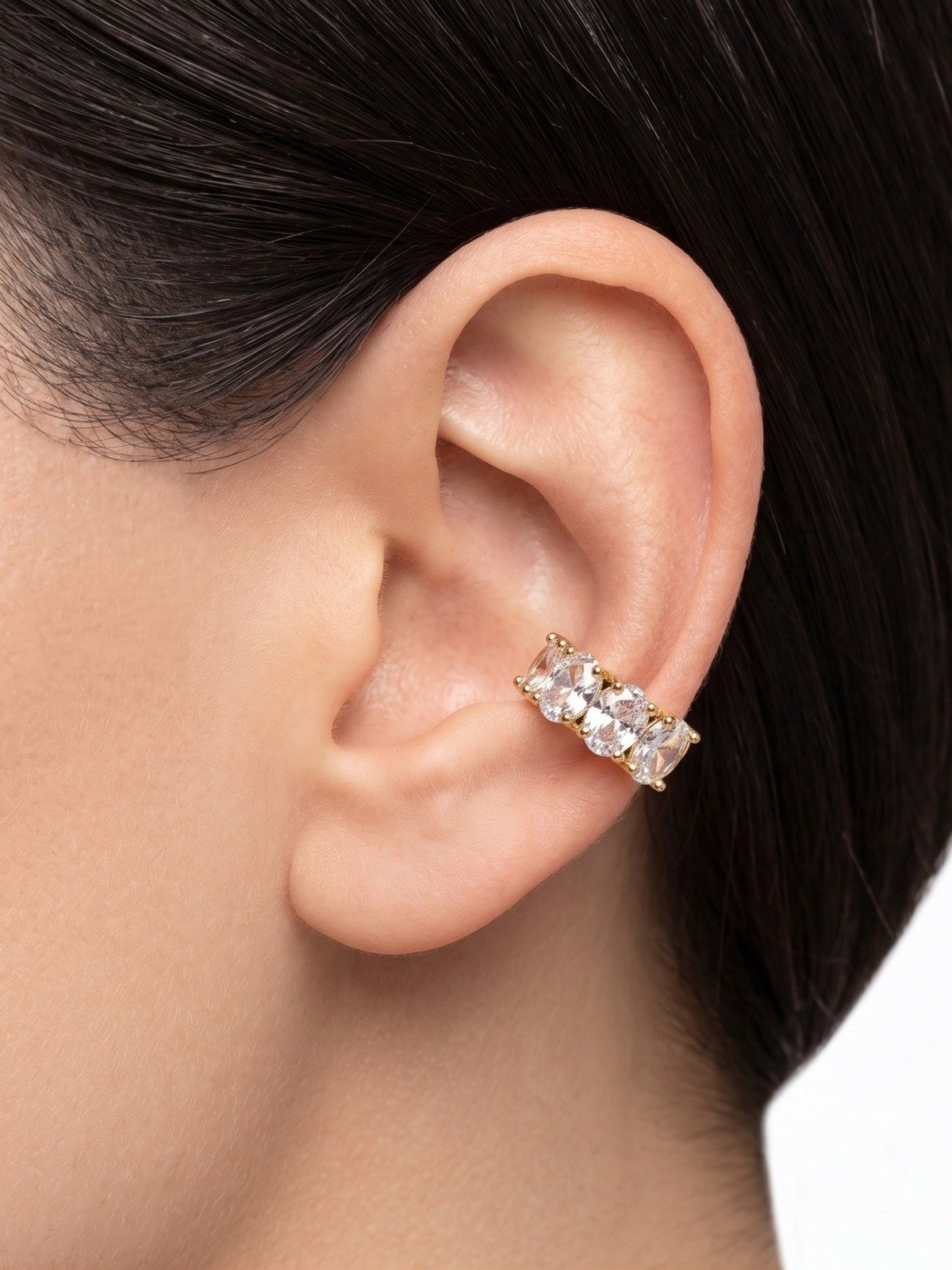 Brinco Piercing Fake com Zircônias Banhado a Ouro 18k