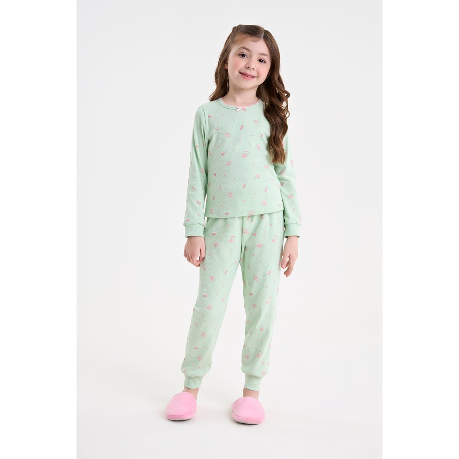 Infantil - Pijama Feminino Blusa e Calça em Ribana