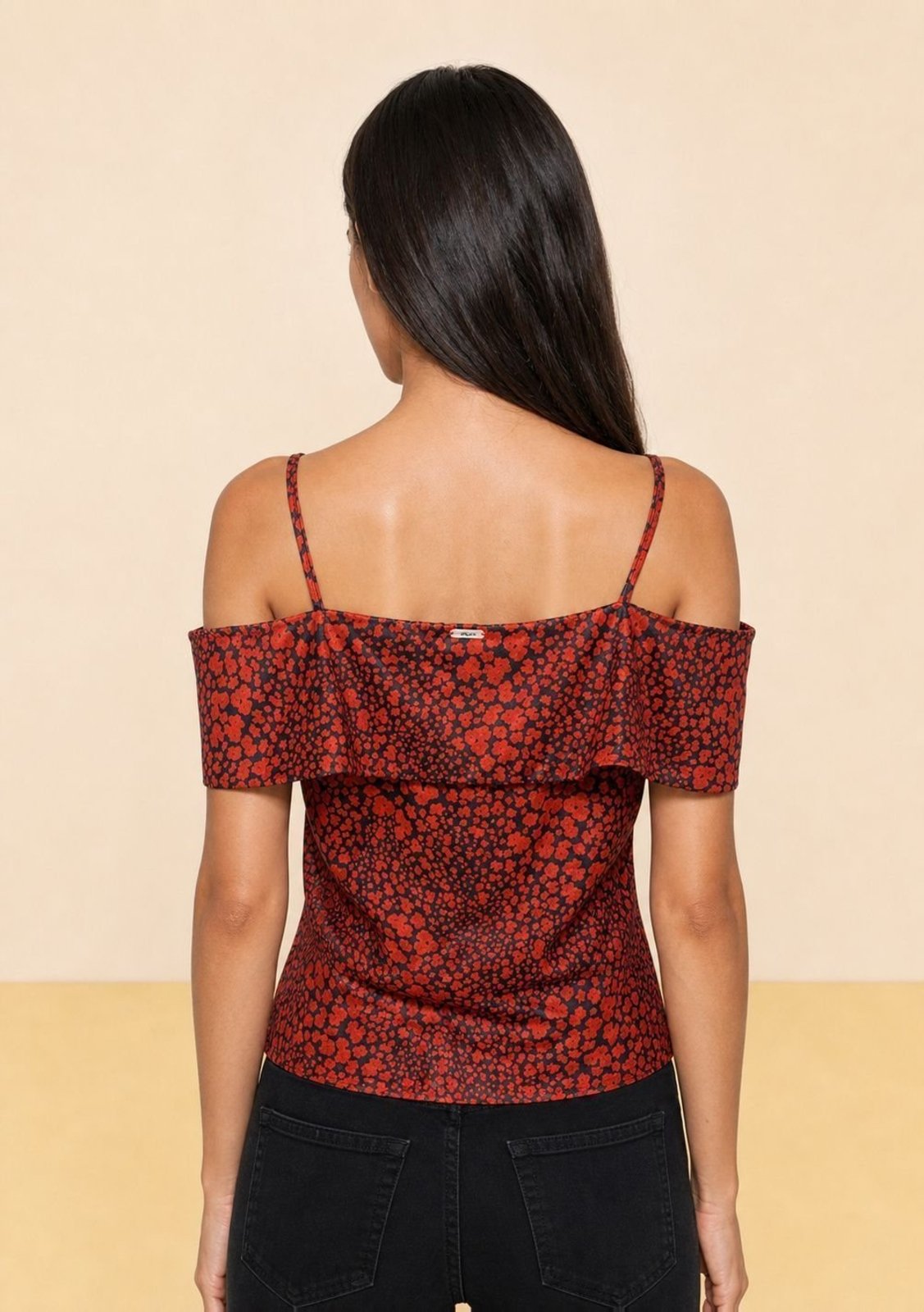 Blusa Zinco Solta Ombro A Ombro Manga Curta Padrão - Vermelho