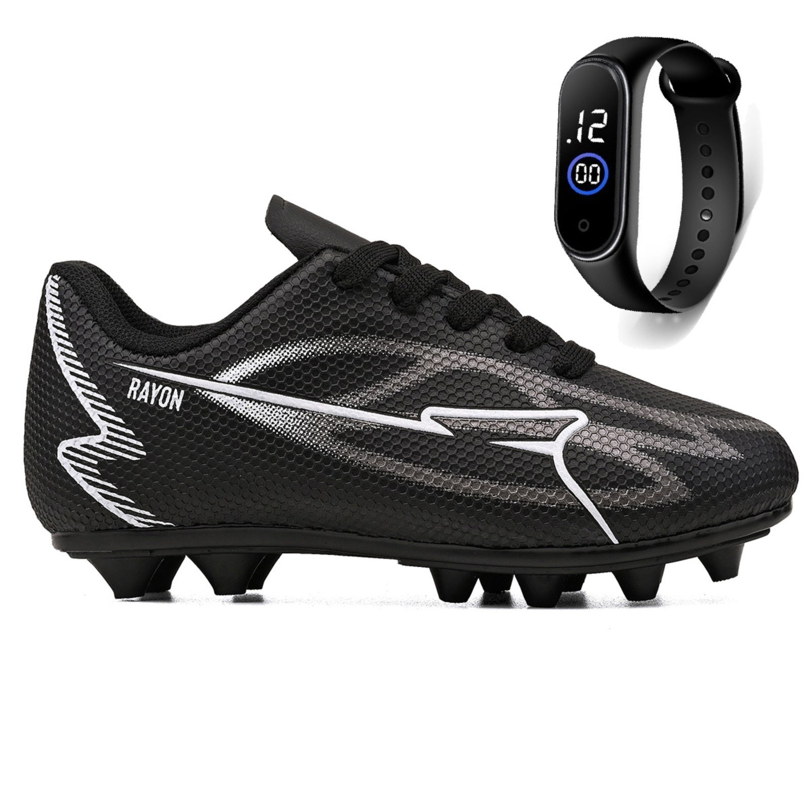 Infantil – Kit Chuteira Futebol Meninos Trava Campo Grama Natural + Relogio