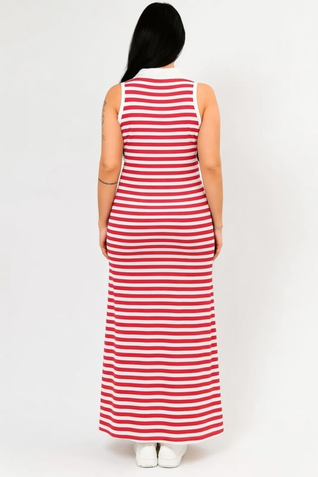 Vista 3 Vestido Longo Regata Gola Polo D Bell Outlet Fashion Listrado azul D BELL OUTLET FASHION azul
