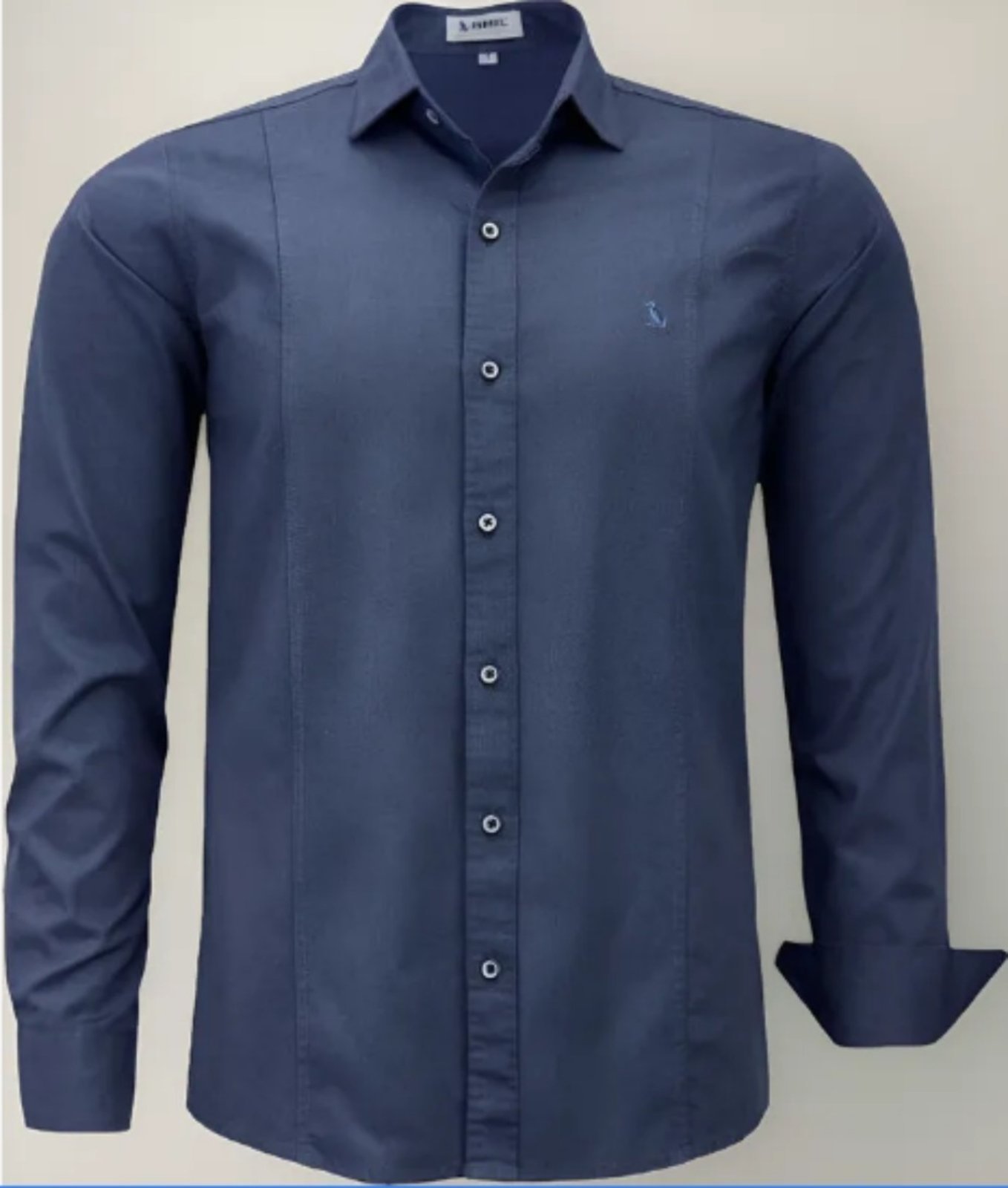 Camisa Social Amil Comfort Spectro Algodão Sarja Manga Longa Luxo Chumbo/Azul
