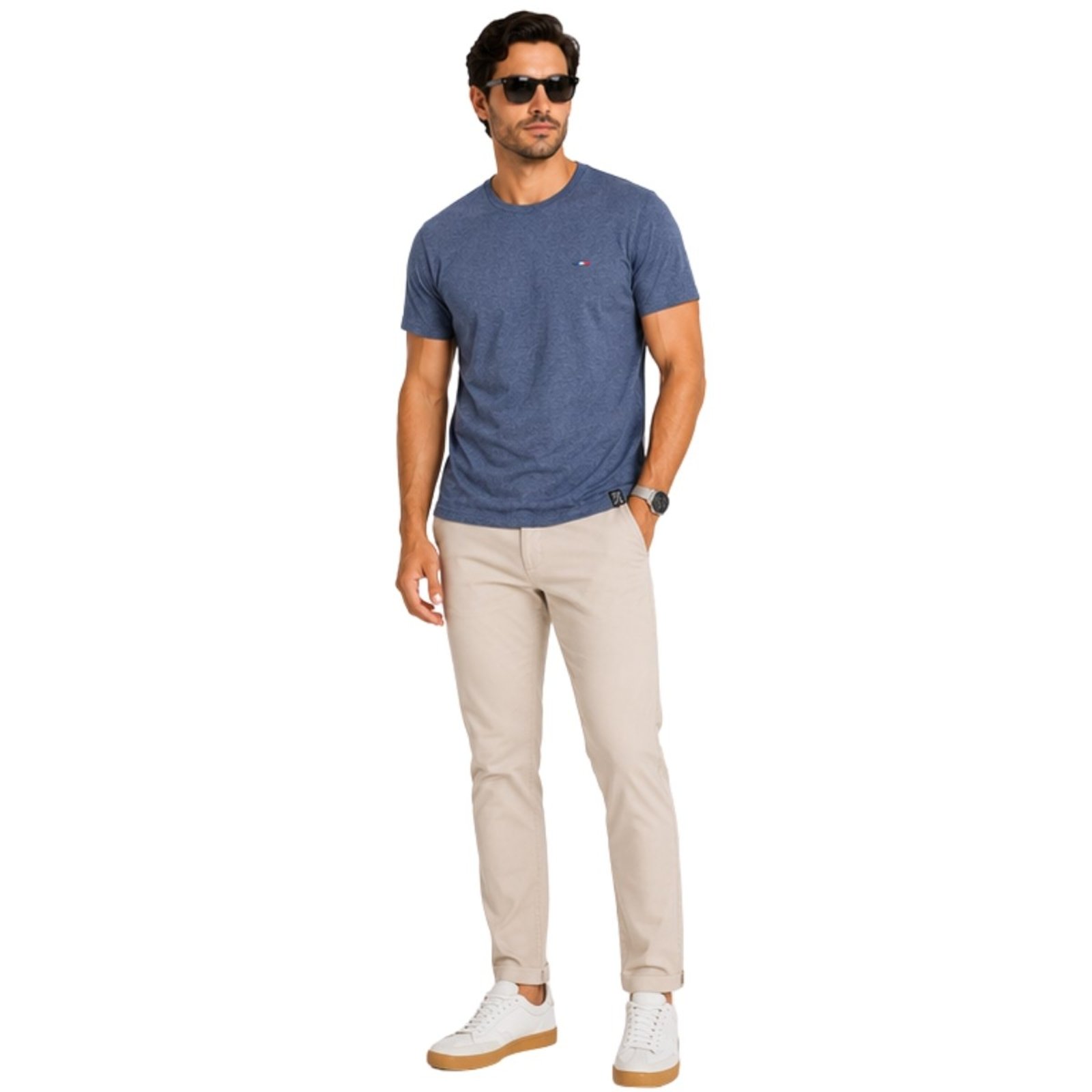 Camiseta Masculina Básica Lisa FMF Conforto Premium Marinho Mescla