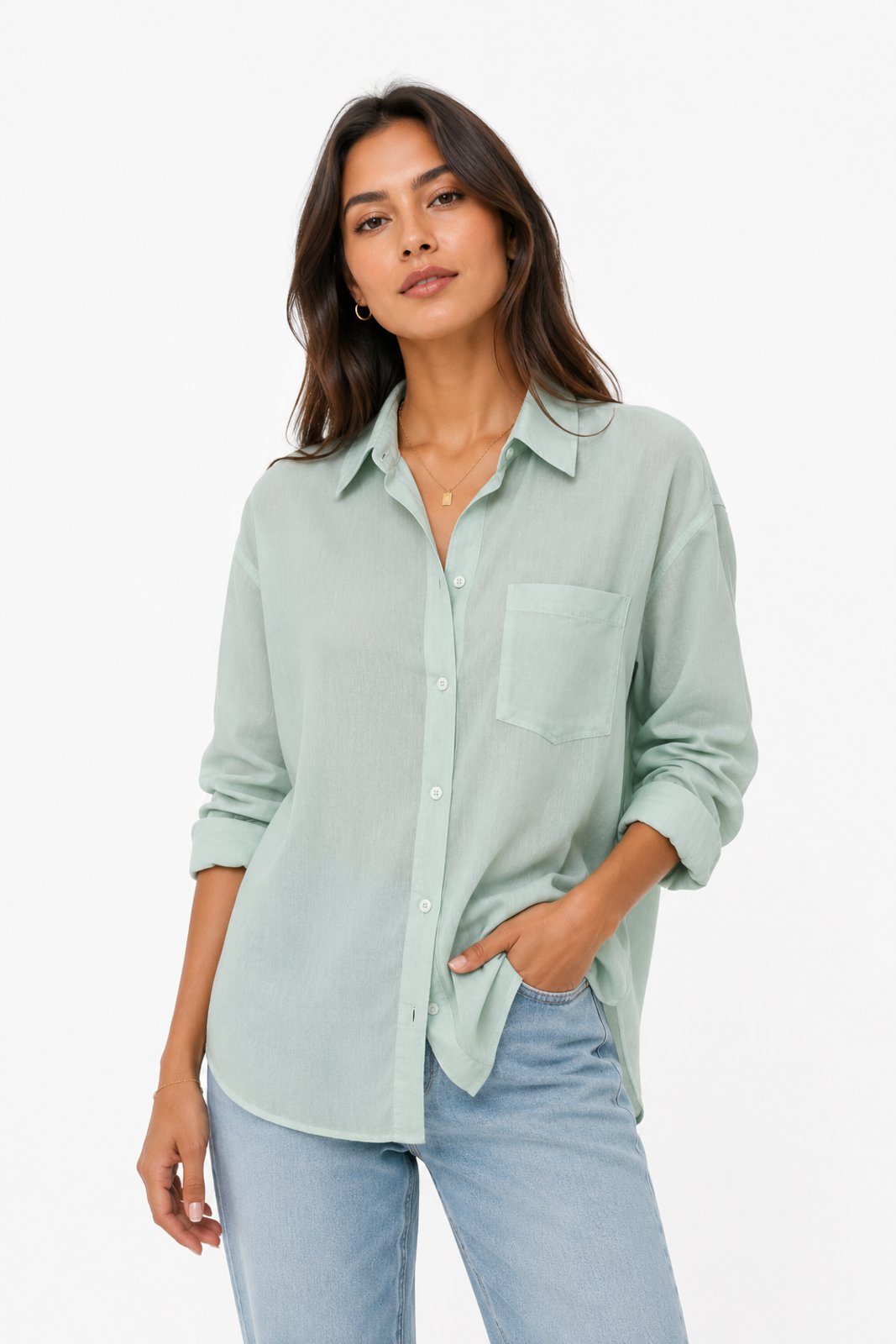Camisa Feminina D Bell Outlet Fashion Linho Verde Claro
