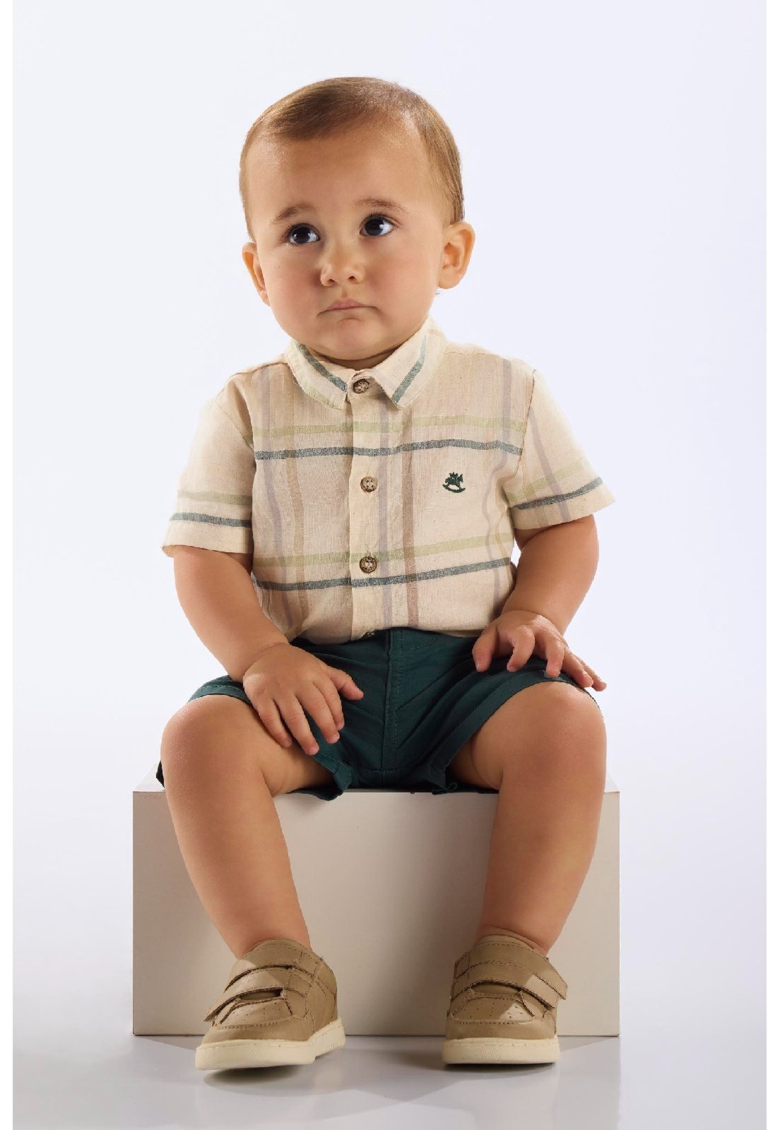 Vista 2 Infantil - Conjunto Body e Bermuda Menino Up Baby bege Up Baby bege
