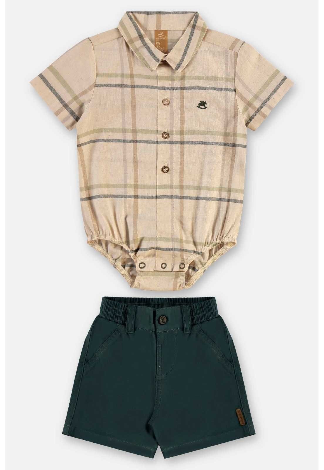 Vista 3 Infantil - Conjunto Body e Bermuda Menino Up Baby bege Up Baby bege