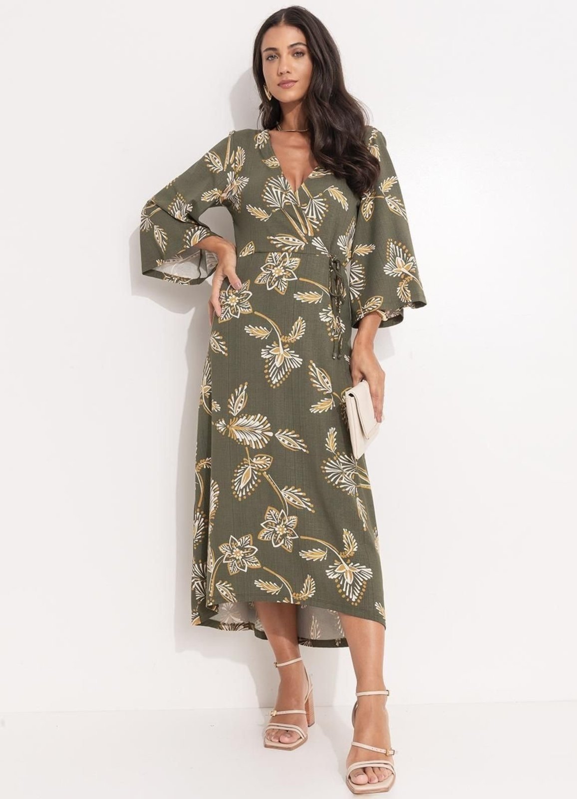 Vestido Feminino Floral Abstrato Em Malha De Viscose