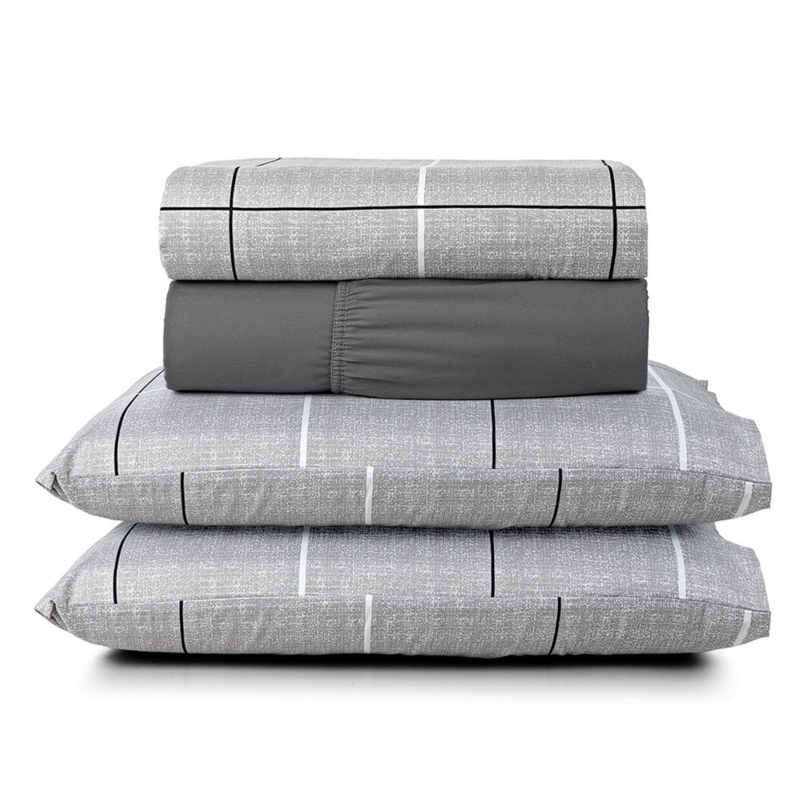 Jogo Cama Lençol Casa Scarpa Celi Queen Micropercal Estampado 200 Fios 4 Peças Xadrez Grid Cinza