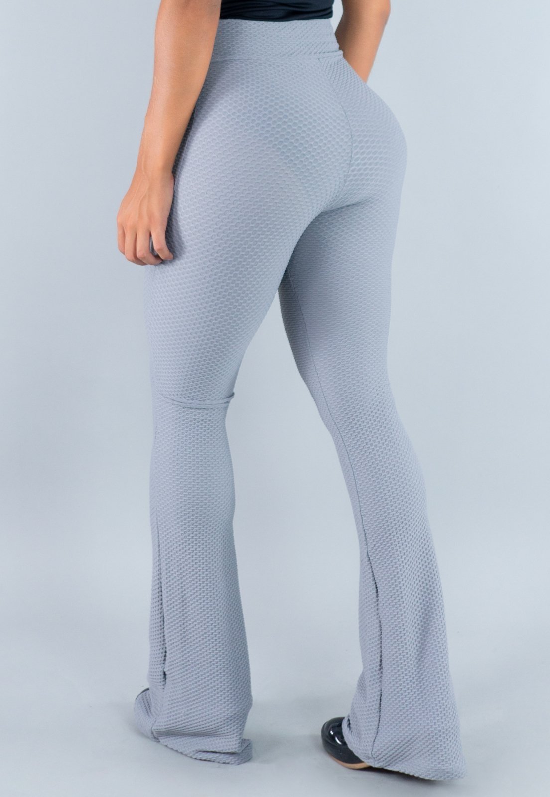 Vista 3 Calça MVB Modas Flare Pantalona Cintura Alta Bolha Moda azul azul