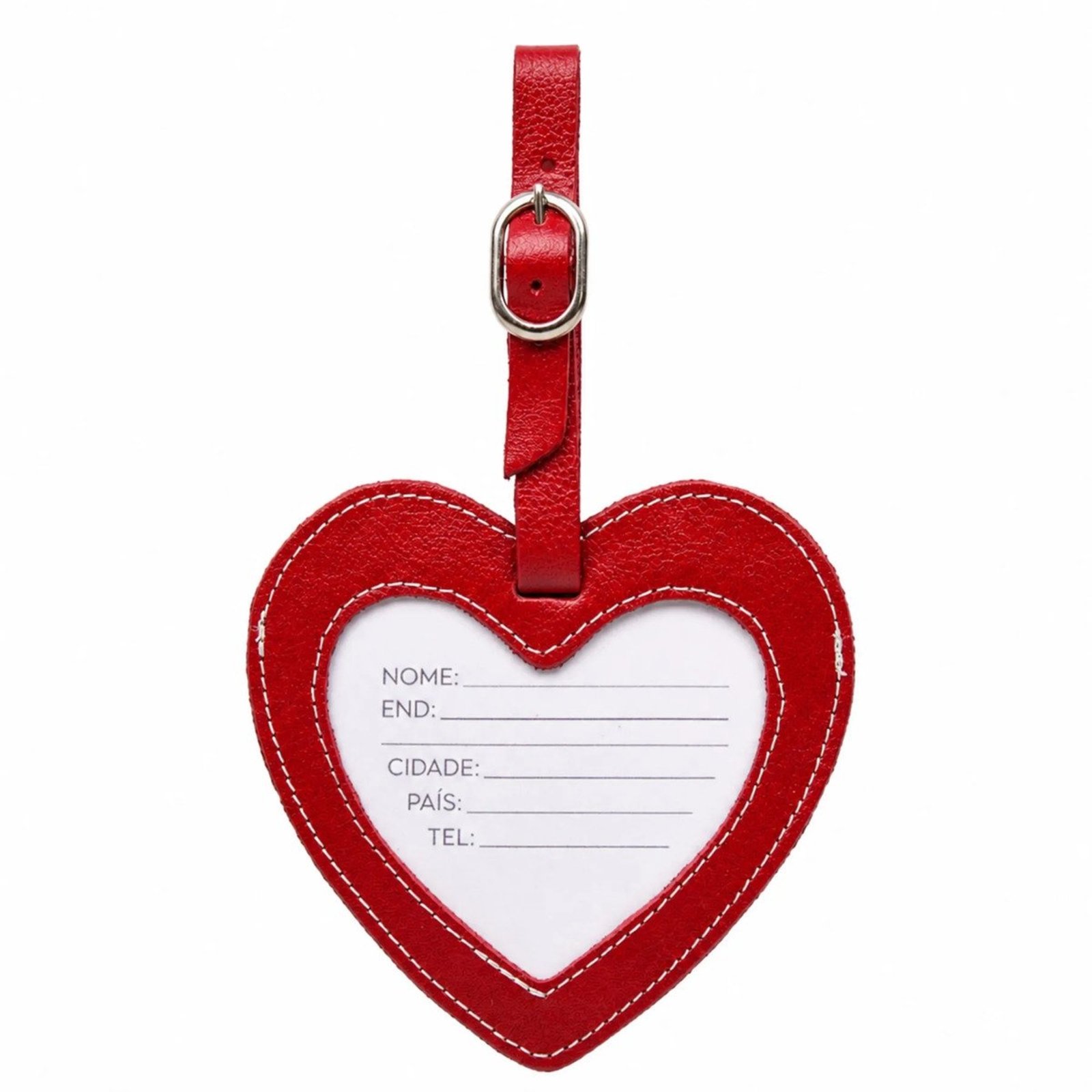 Tag Identificadora Coração em Couro Artlux ID007 Vermelho