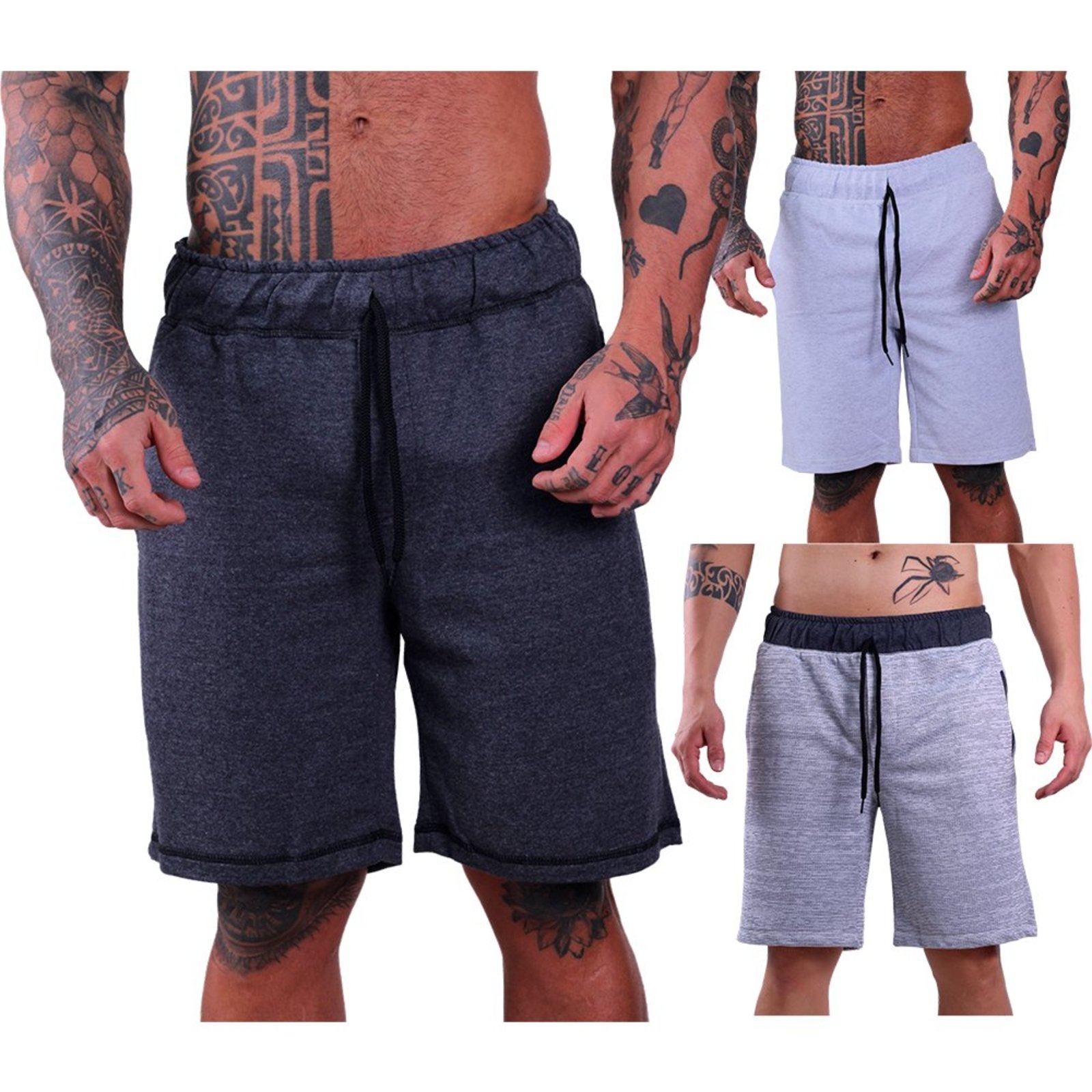 Kit 3 Bermudas Moletom Masculina Alto Conceito Grafite Mescla Alvejado e Rajado Mescla