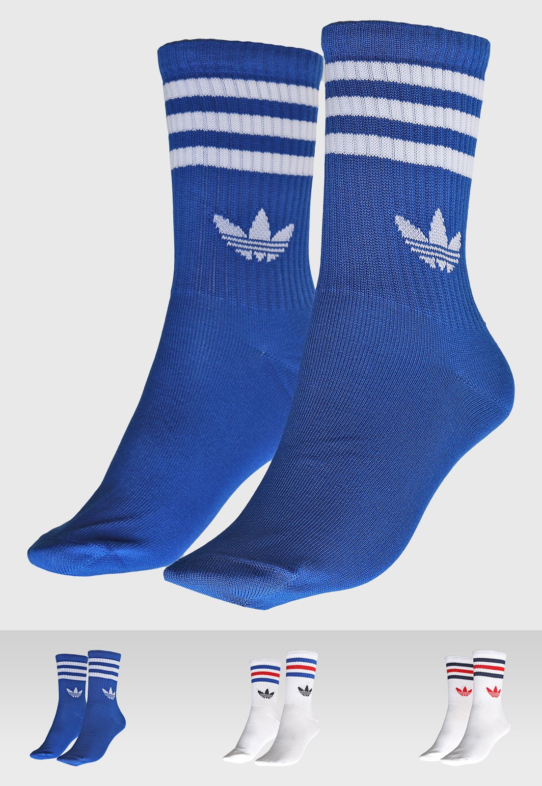 Vista 2 Kit 3 Pares Meia Unissex adidas Originals Crew 3 Stripes azul adidas Originals azul