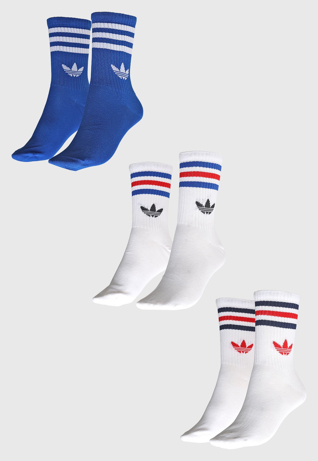 Vista 3 Kit 3 Pares Meia Unissex adidas Originals Crew 3 Stripes azul adidas Originals azul