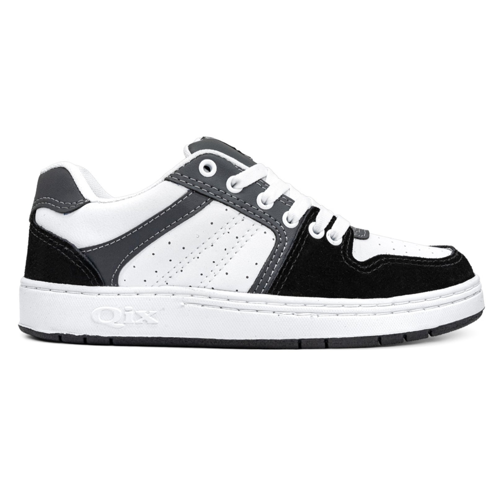 Vista 2 Tênis Qix 80s Camurça Preto Cinza branco Qix branco