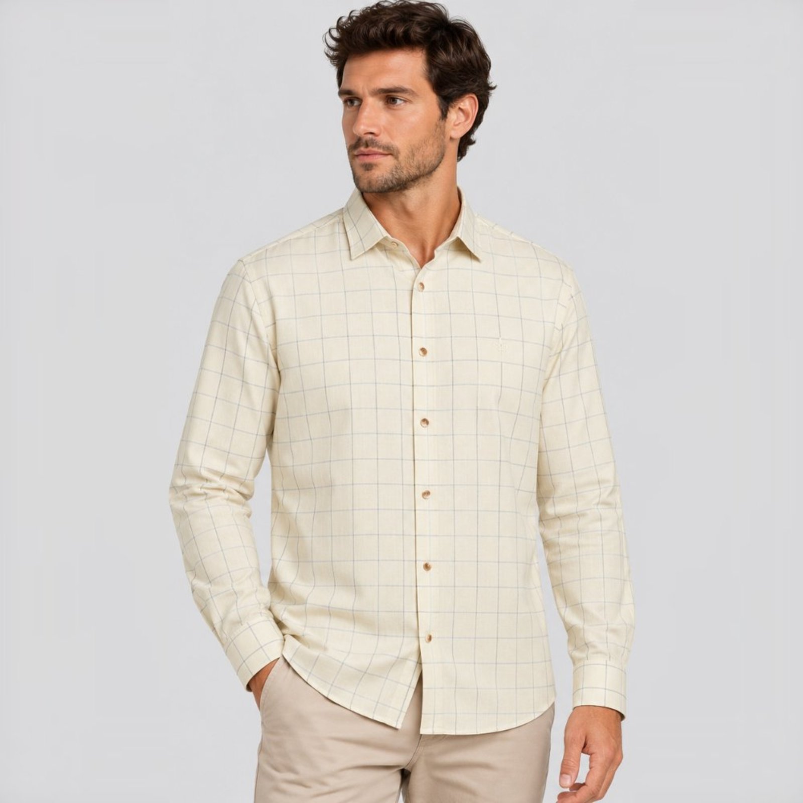 Camisa Xadrez Dudalina Comfort Ve27 Amarelo Masculino