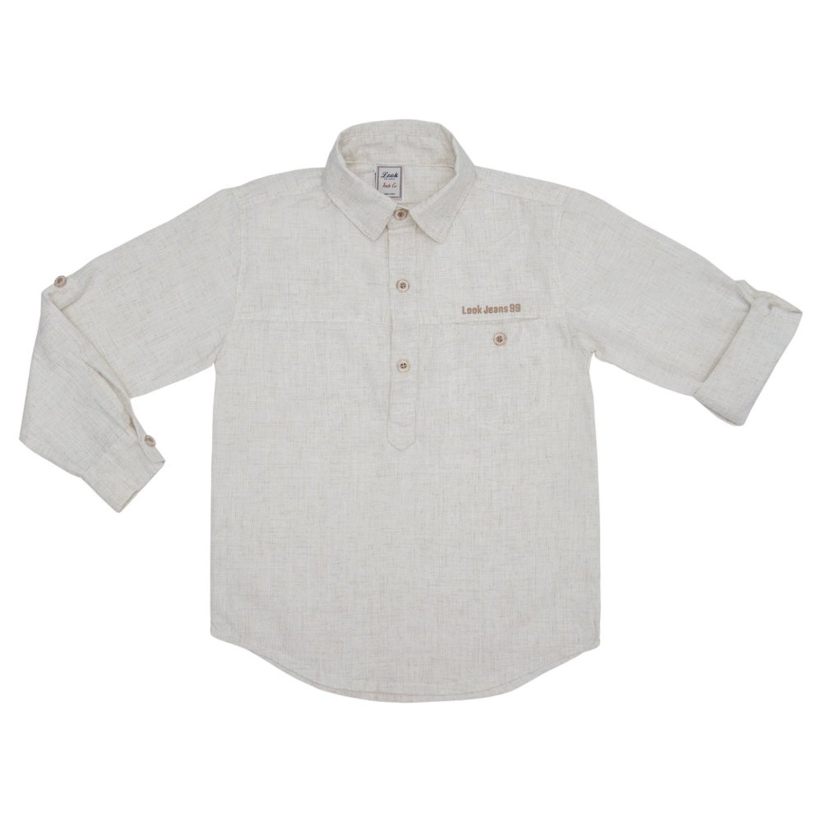 Infantil - Camisa Look Jeans Bata Linho Bege