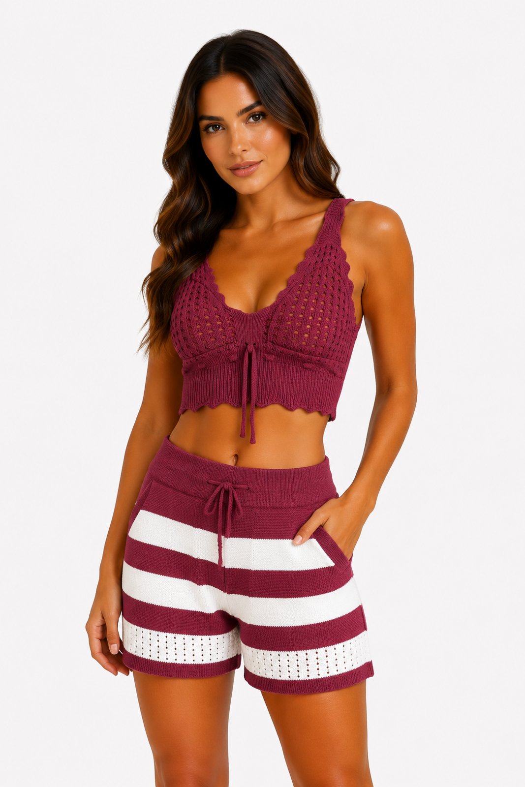Infantil - Conjunto Cropped D Bell Outlet Fashion Tricot Modal Vinho