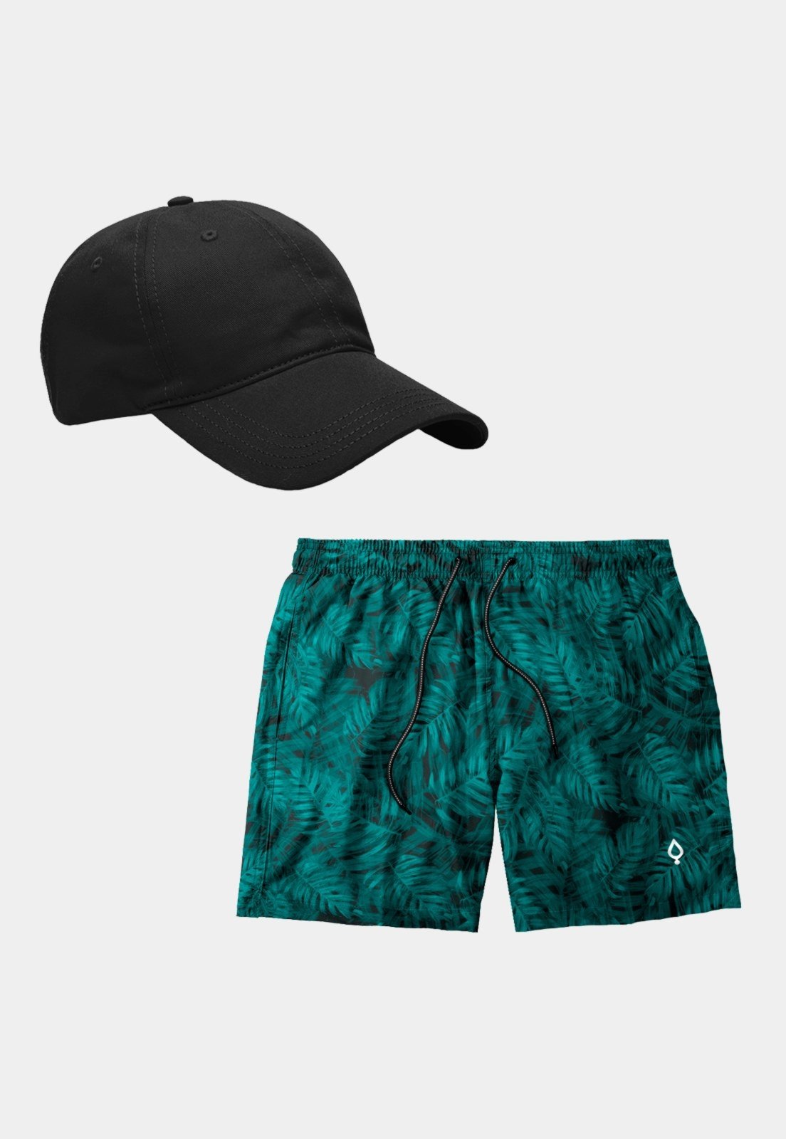 Kit Short Bermuda Resina Masculino Tactel Básico + Boné Dad Hat Preto/Verde