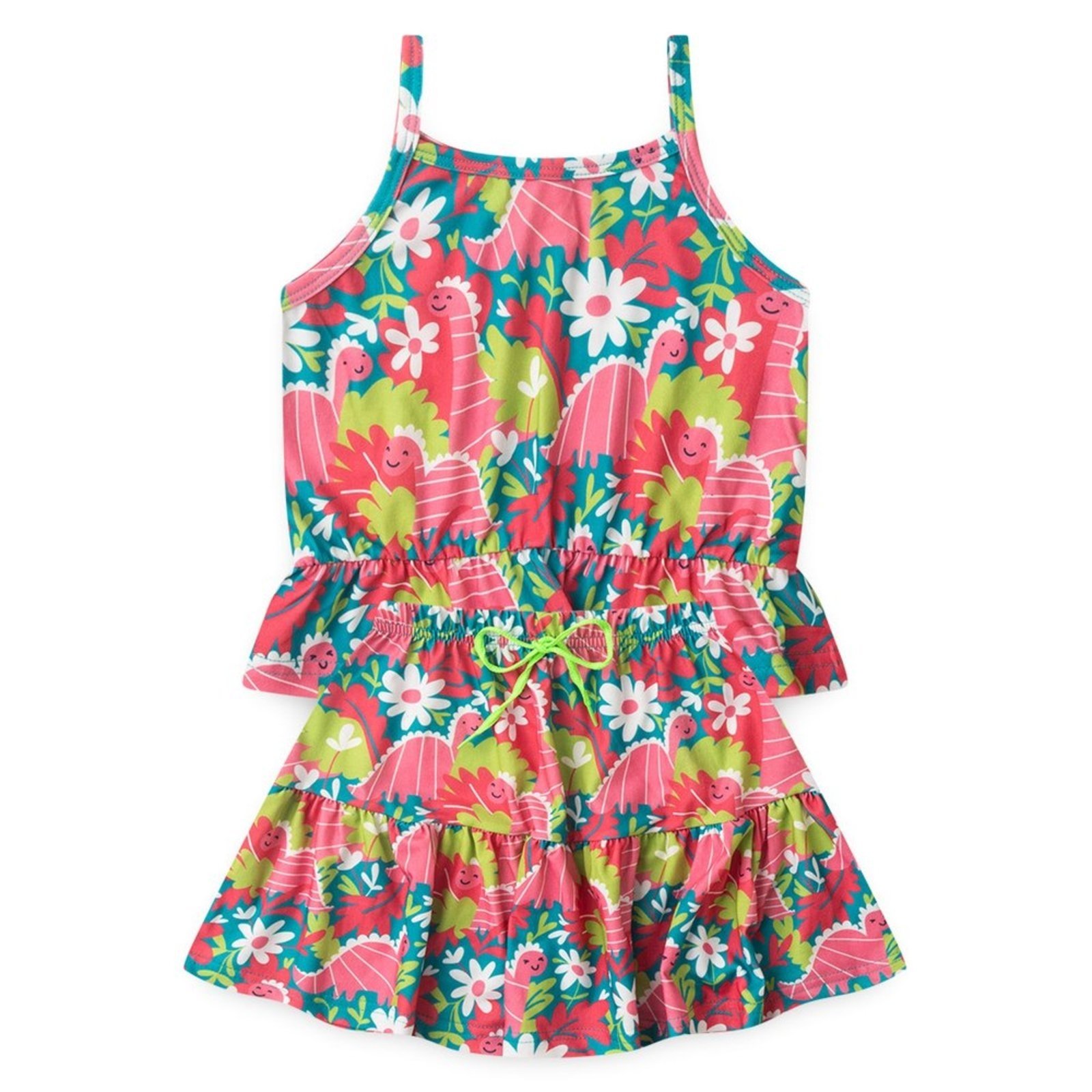 Vista 3 Infantil - Conjunto Molekada Verão Menina Cropped Alcinha e Saia com Babado Jardim dos Dinos verde Molekada verde
