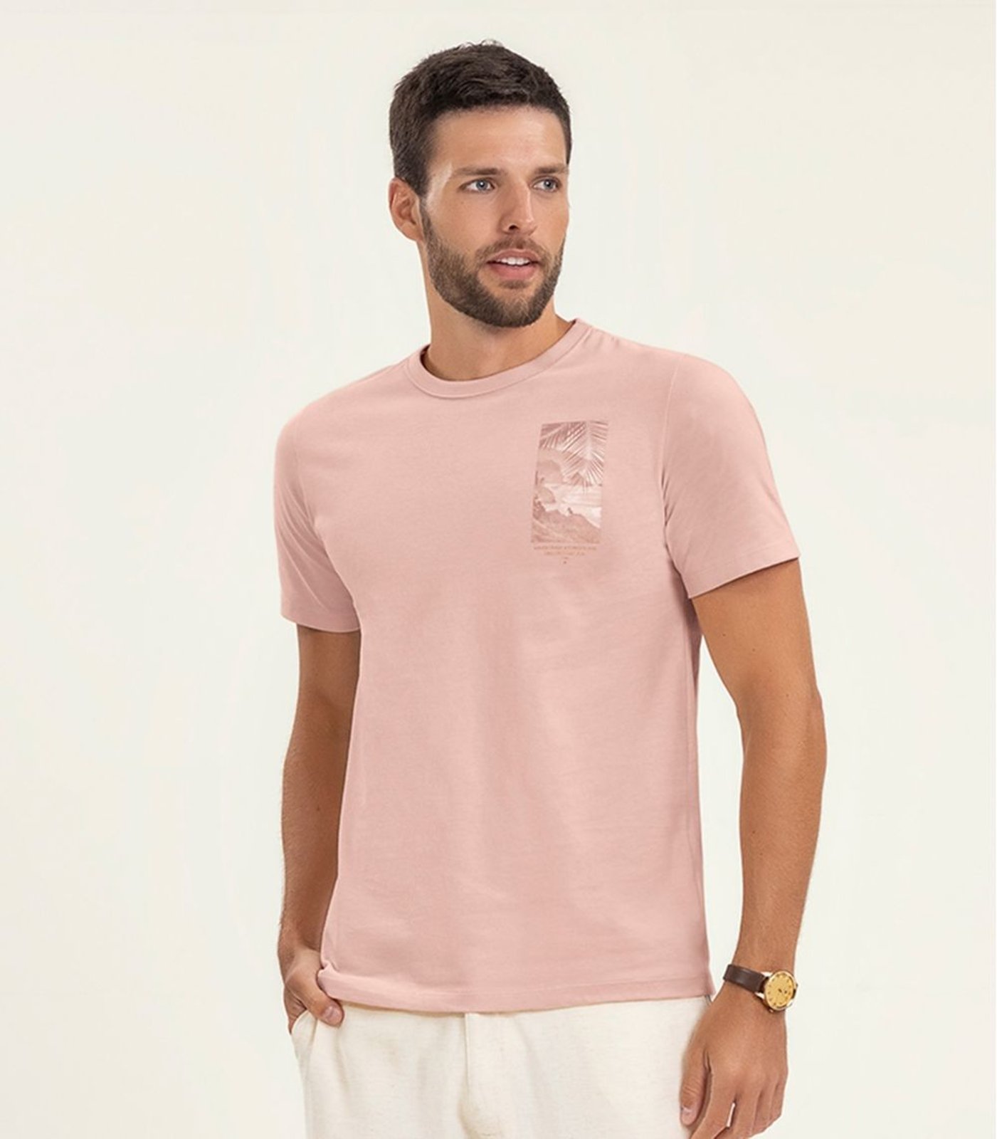 Vista 3 Camiseta Masculina Manga Curta Meia Malha Diametro verde Diametro verde