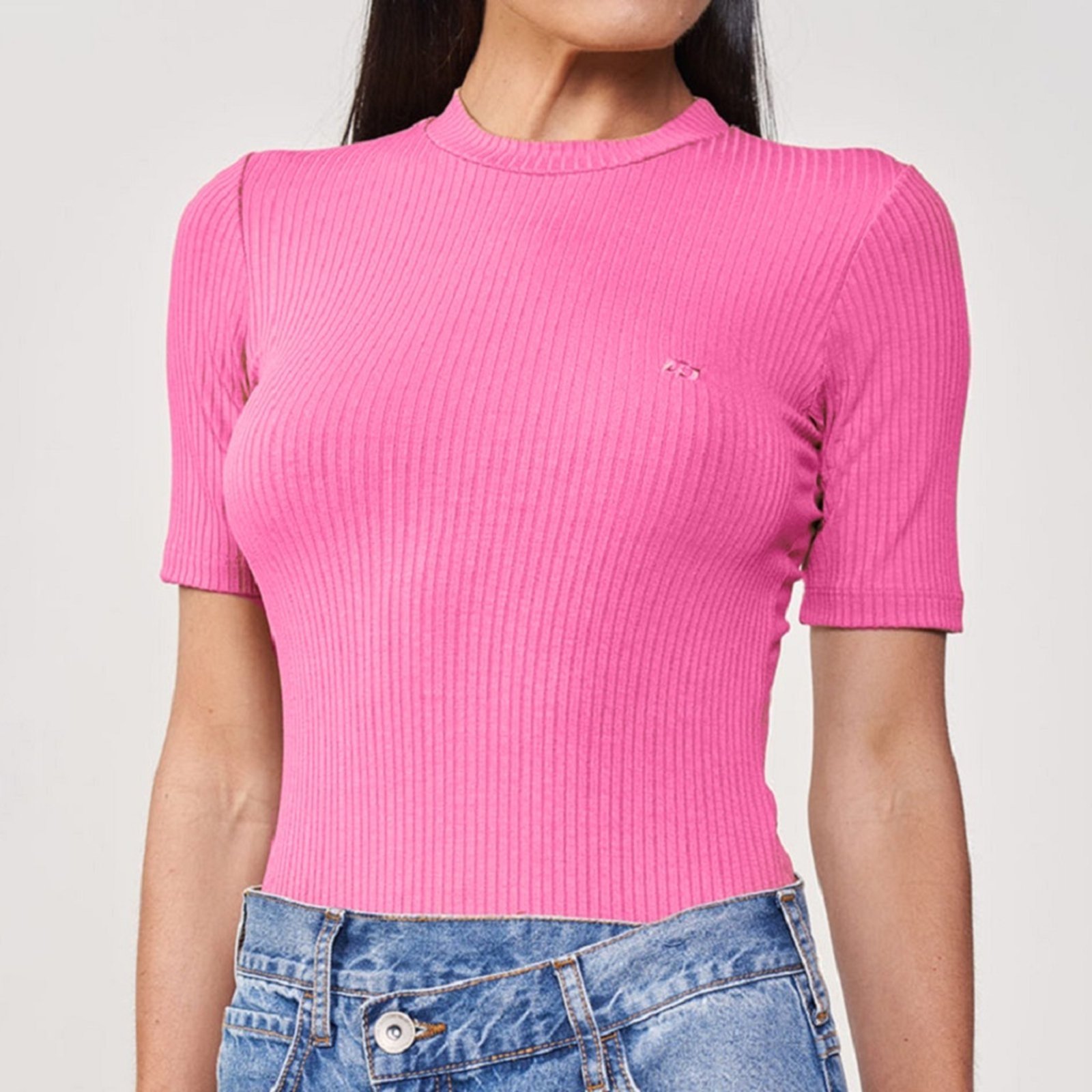 Blusa Canelada Colcci Slim Pr26 Rosa Mon Amour Feminino