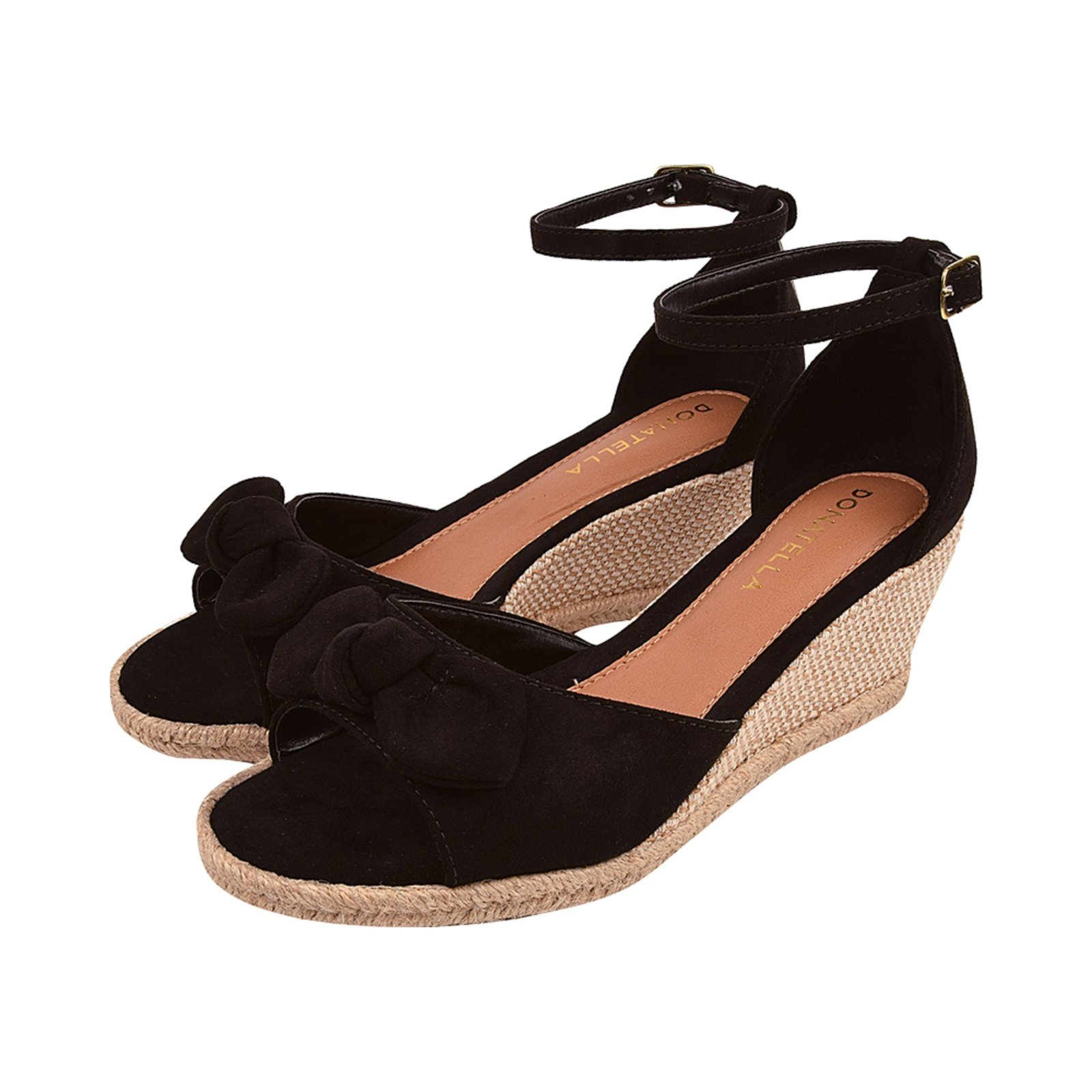 Sandalia Feminina Anabela Donatella Shoes Plataforma Corda Camurça Laço Preto