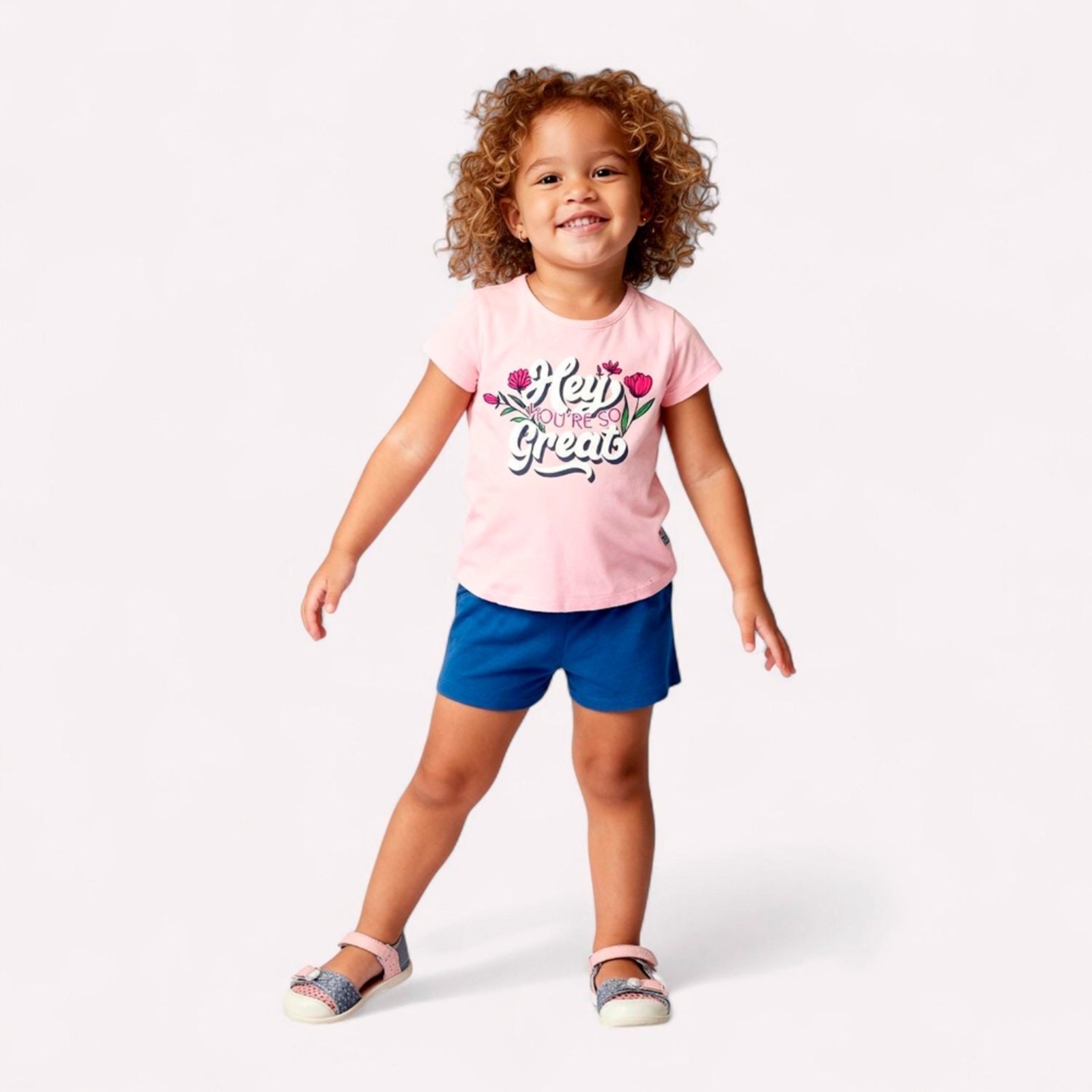 Vista 2 Infantil - Conjunto Menina Lettering Kyly rosa Kyly rosa