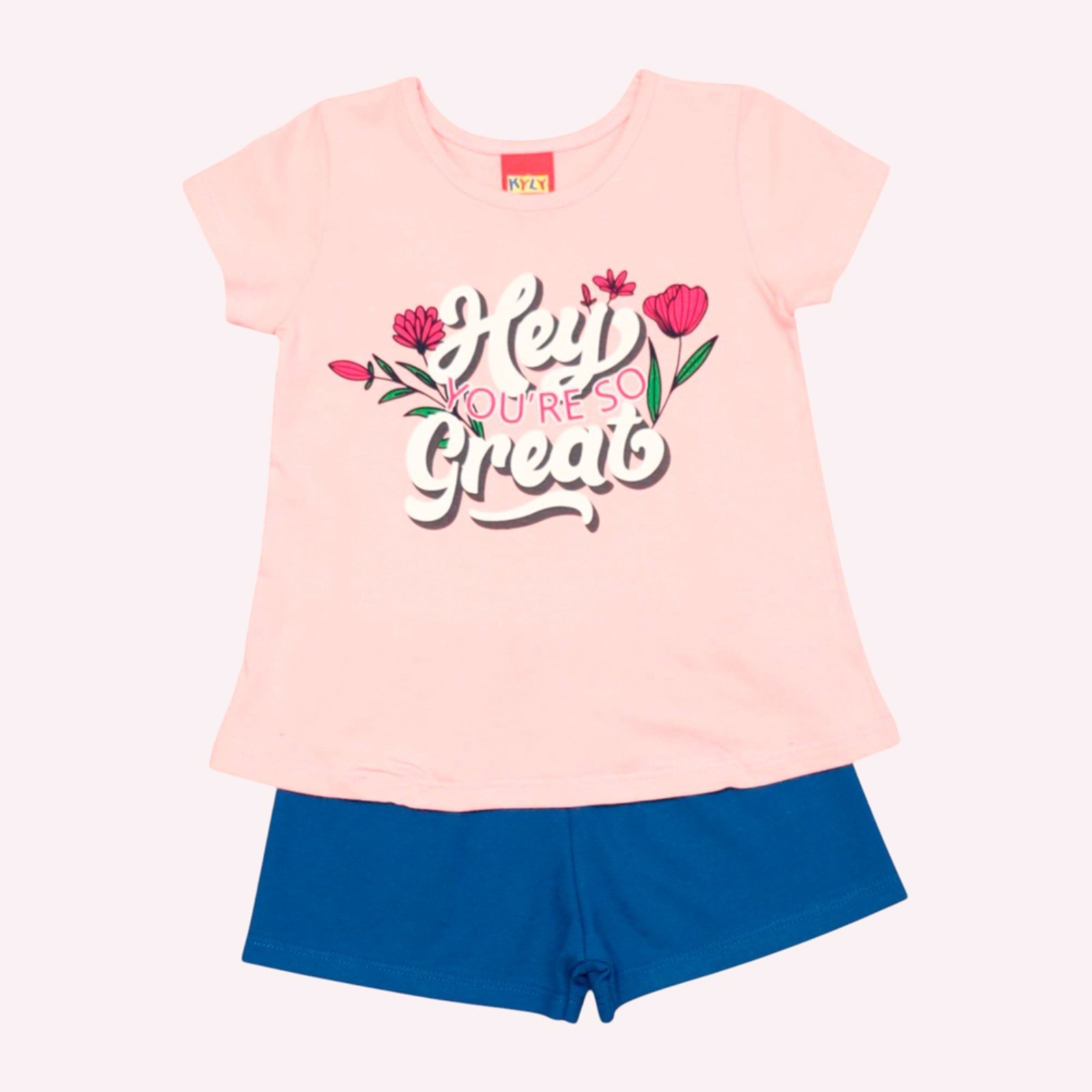 Vista 3 Infantil - Conjunto Menina Lettering Kyly rosa Kyly rosa