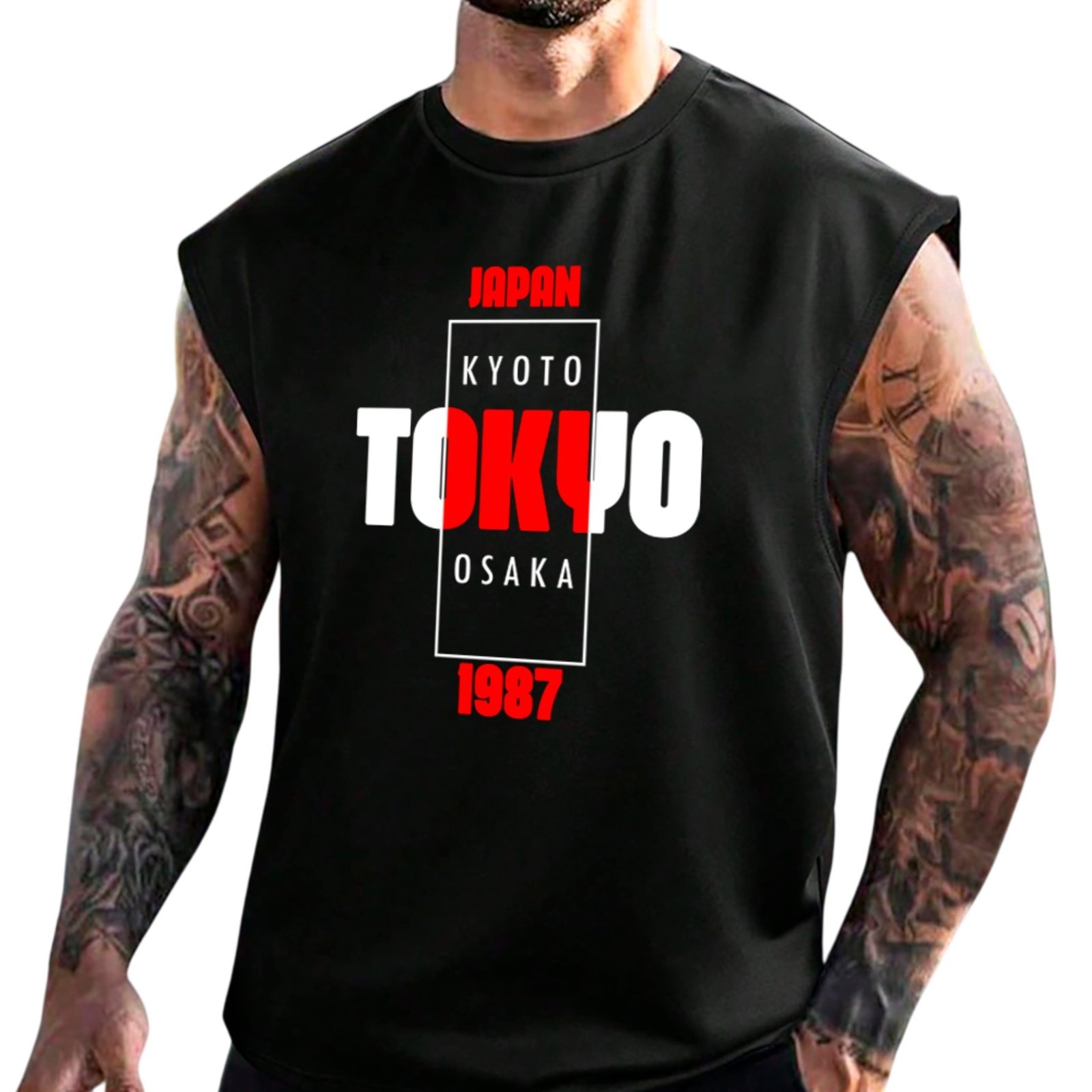 Camiseta Regata Machão Ousy Tokyo 1987 Oversized Masculina Preto