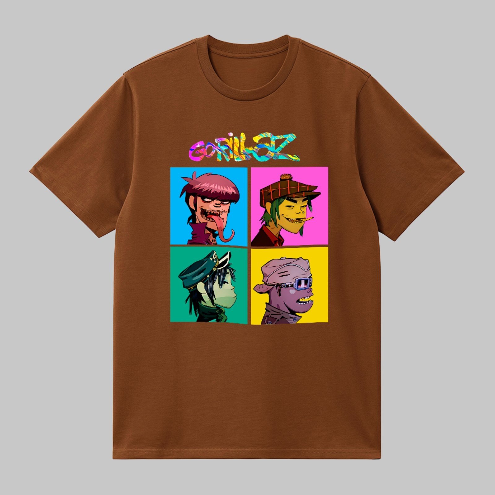Camiseta Básica Gorillaz Music Band Style Unissex Marrom