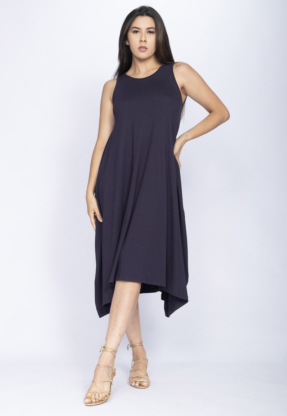 Vestido Amazonia Vital Saruel Regata Malha Azul Marinho