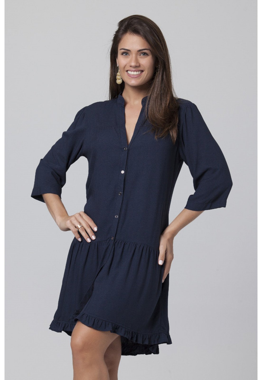 Vestido Curto Amazonia Vital Botton Azul
