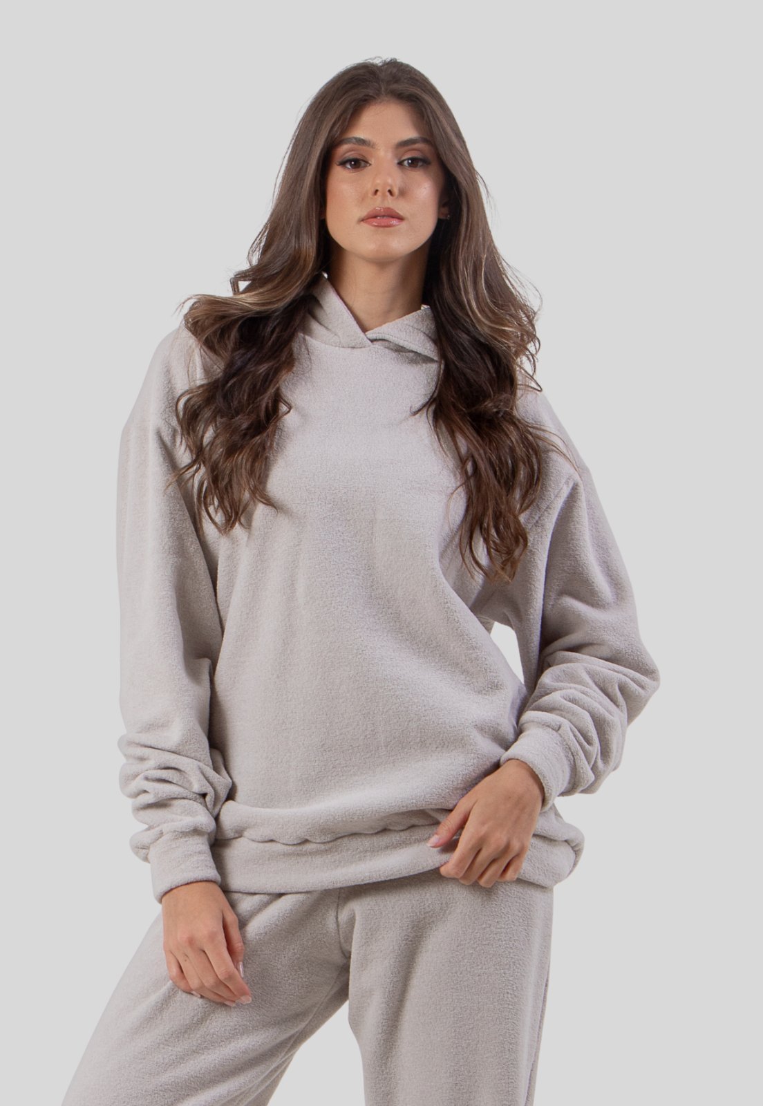 Casaco Soft Peluciado Feminino Bege Roupa de Frio Feminina