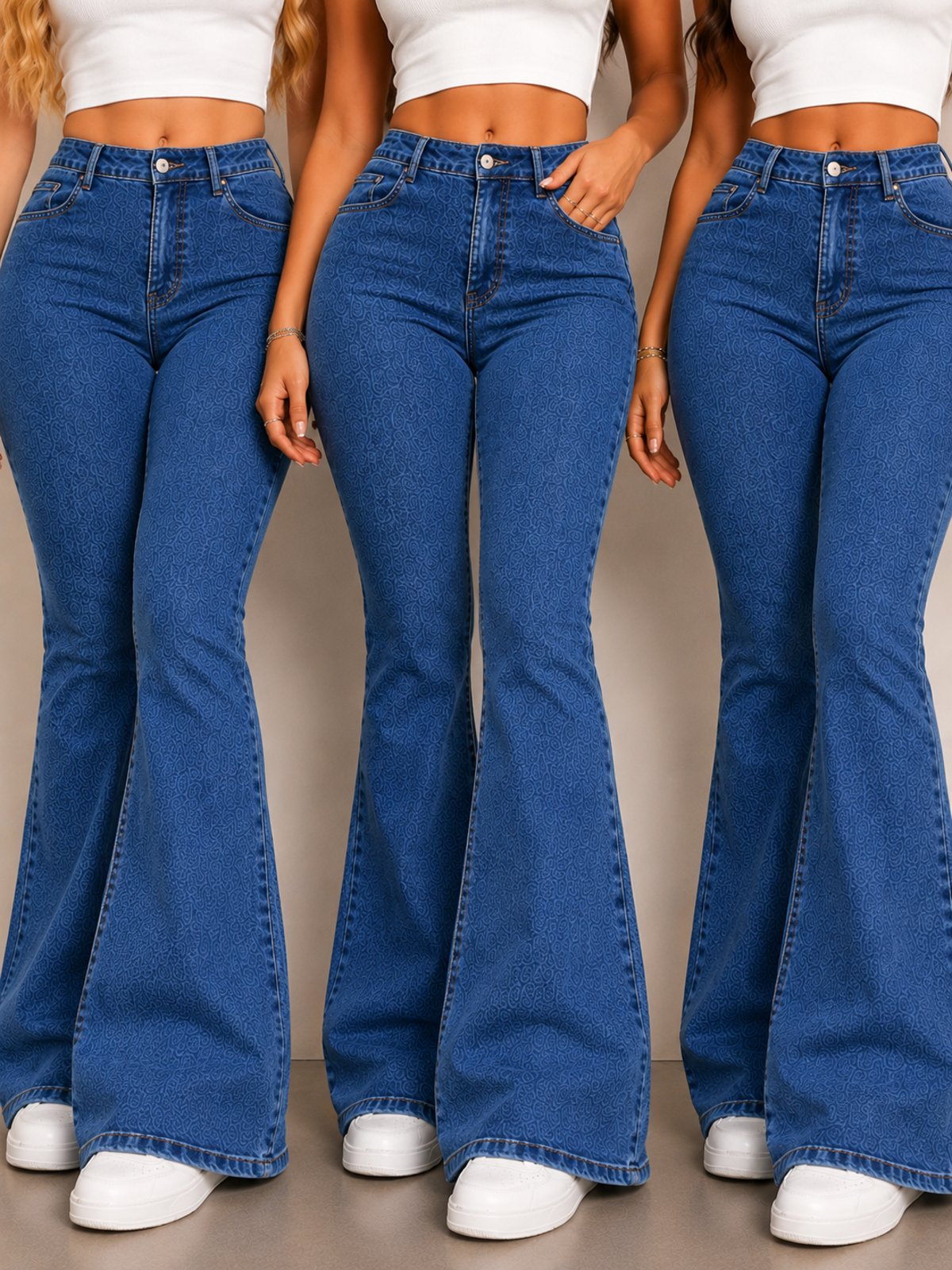 Kit 3 Calças Flare Jeans Femininas Tex Jeans Cintura Alta Premium Modeladora Escura