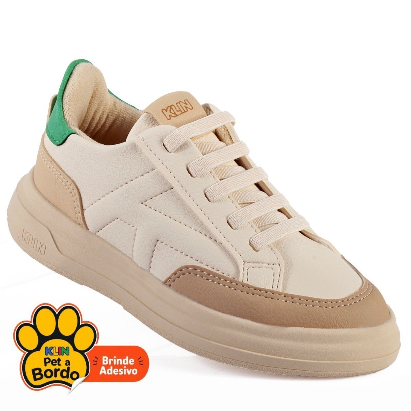 Infantil - Tênis Masculino Klin Capri Mini- Off-White com Caramelo e Verde