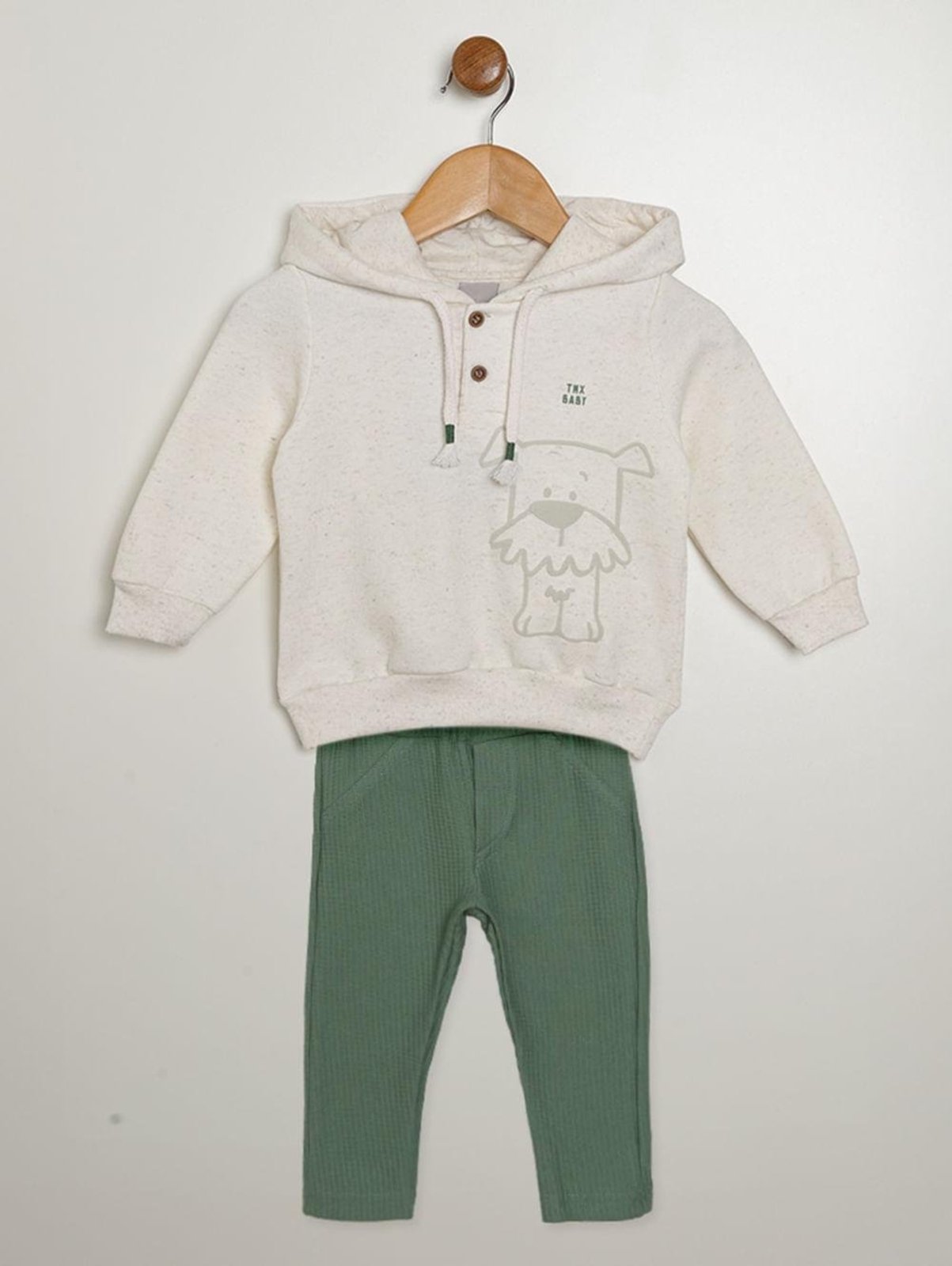 Infantil - Conjunto Longo Para - OFF WHITE/VERDE