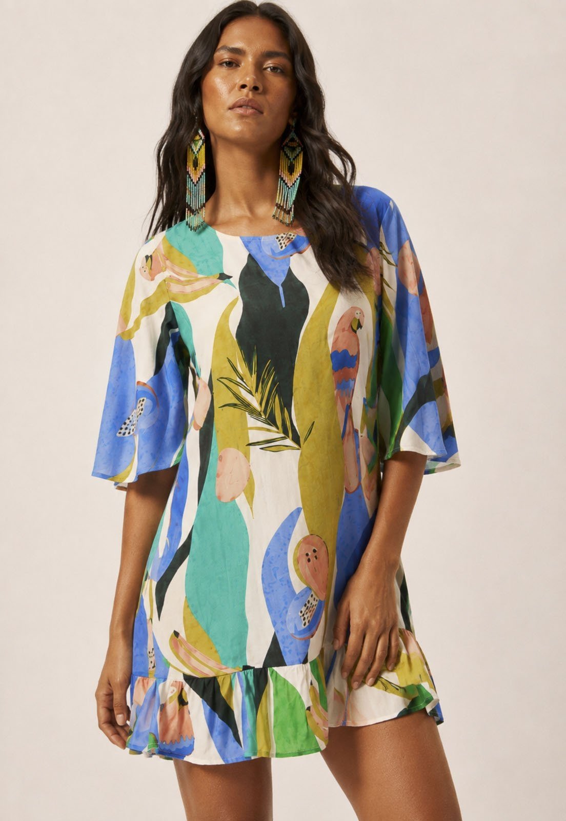 Vestido Amazonia Vital Curto Viscose Estampa Selva Urbana