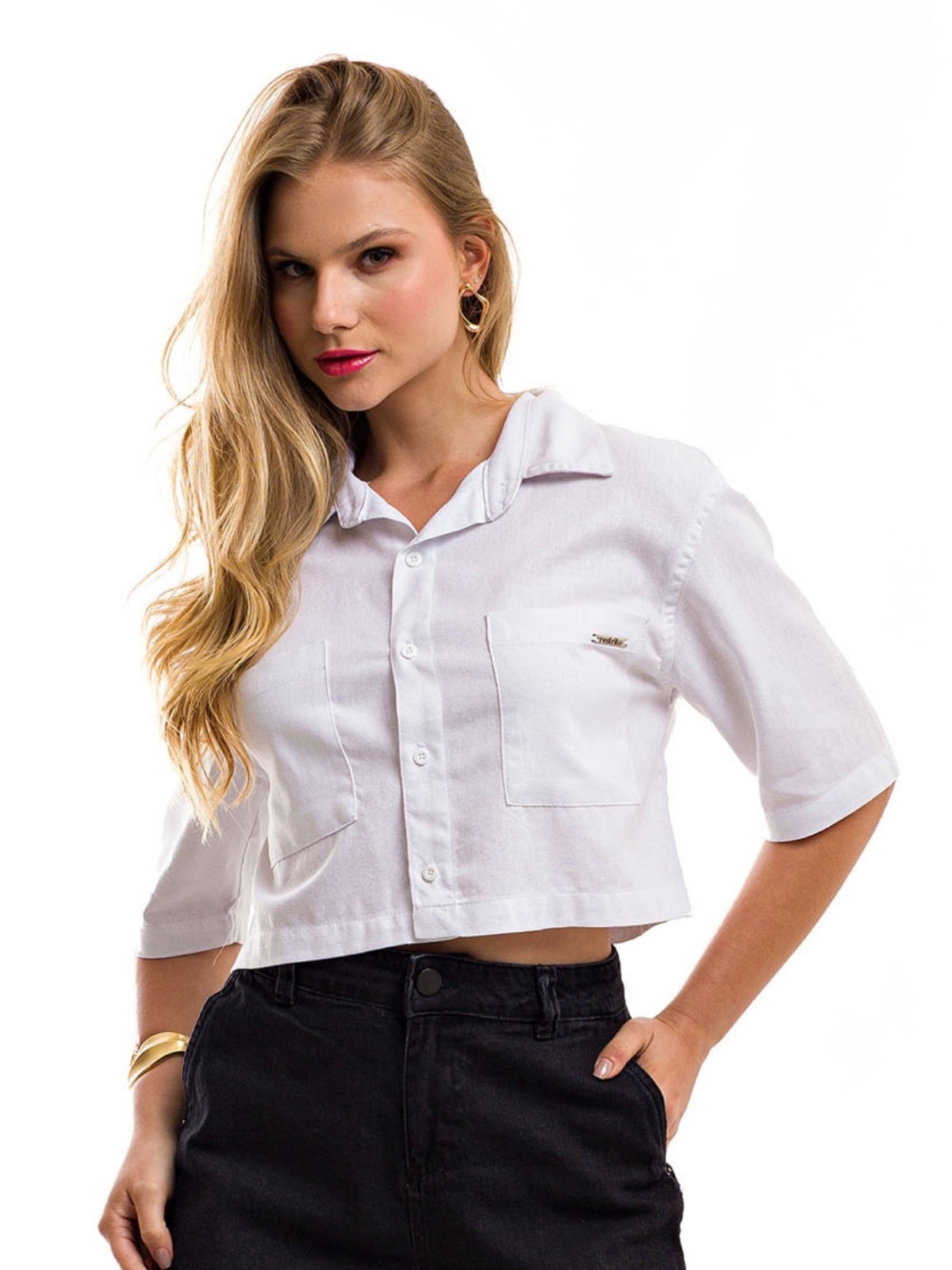 Cropped Camisa Restrito Jeans de Linho Oversized Social – BRANCO